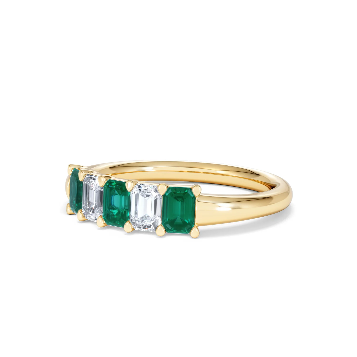 Solene 0.75ct Emerald Cut Lab Emerald and Lab Diamond Half Eternity Ring in 18K Yellow Gold - Image 81