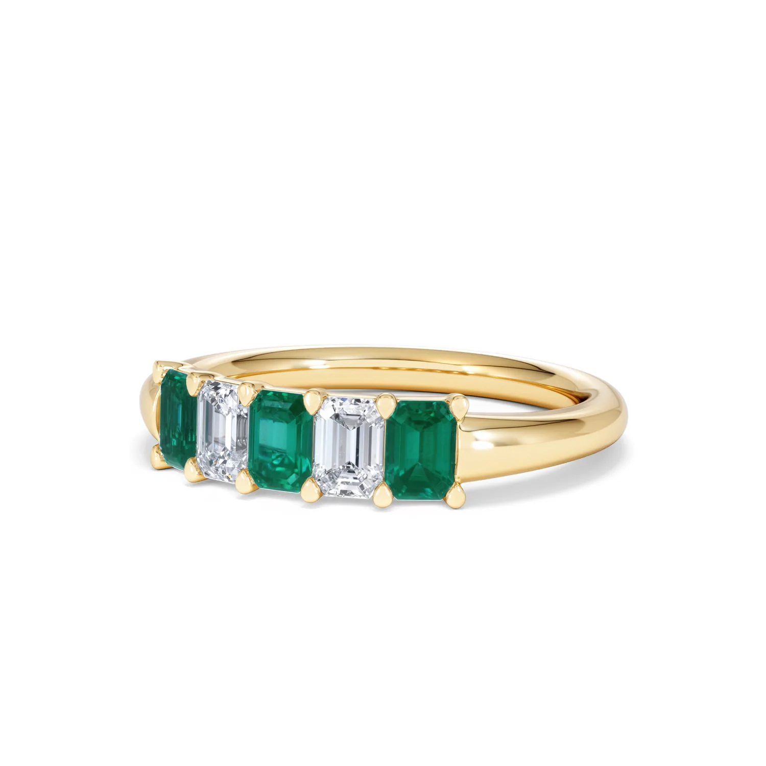 Solene 0.75ct Emerald Cut Lab Emerald and Lab Diamond Half Eternity Ring in 18K Yellow Gold - Image 83
