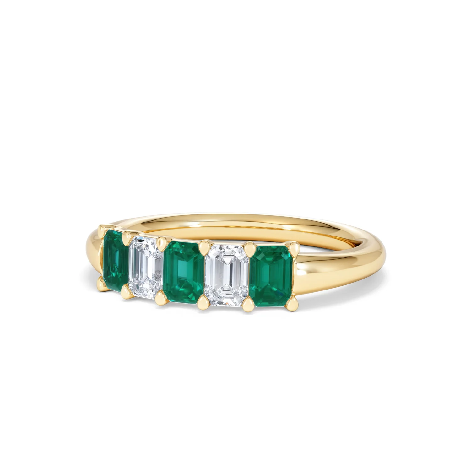 Solene 0.75ct Emerald Cut Lab Emerald and Lab Diamond Half Eternity Ring in 18K Yellow Gold - Image 84