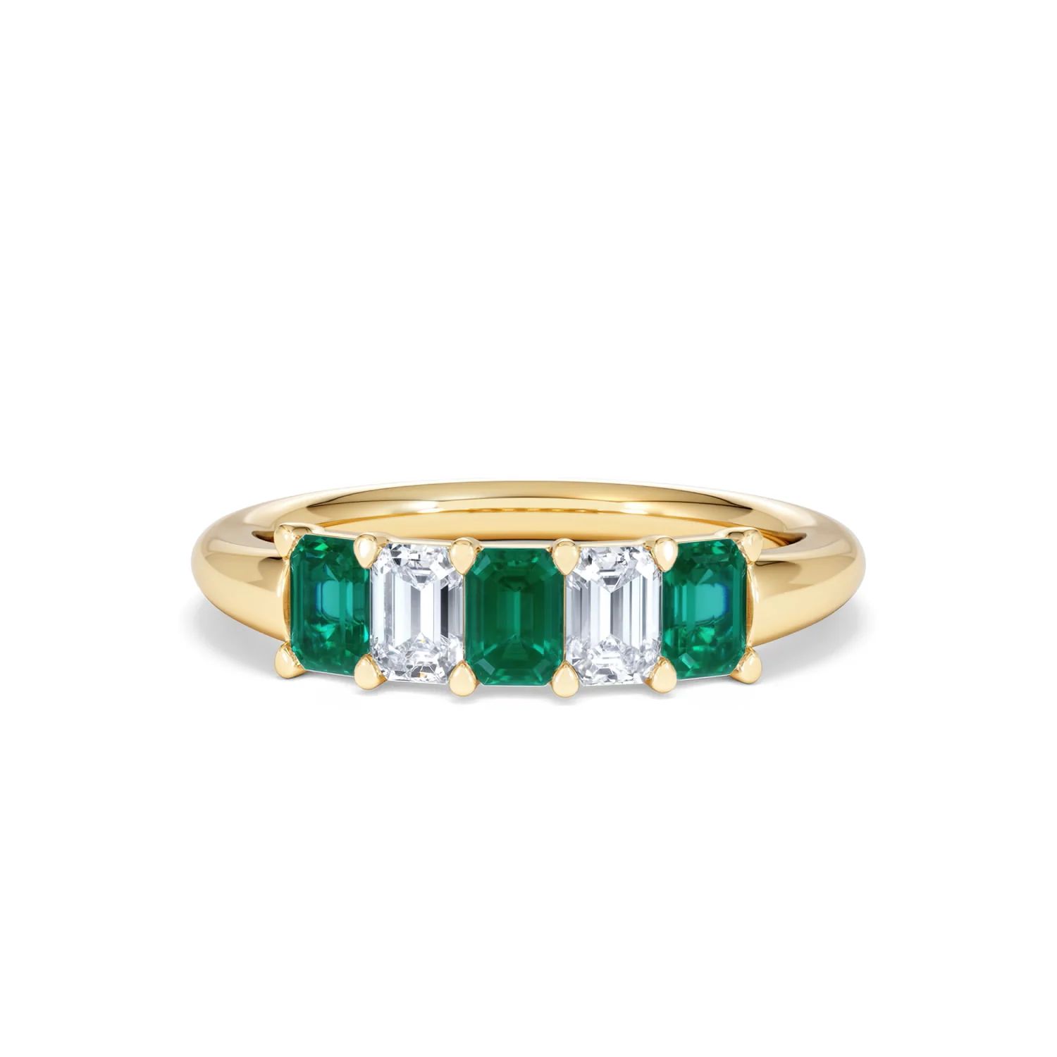 Solene 0.75ct Emerald Cut Lab Emerald and Lab Diamond Half Eternity Ring in 18K Yellow Gold - Image 88
