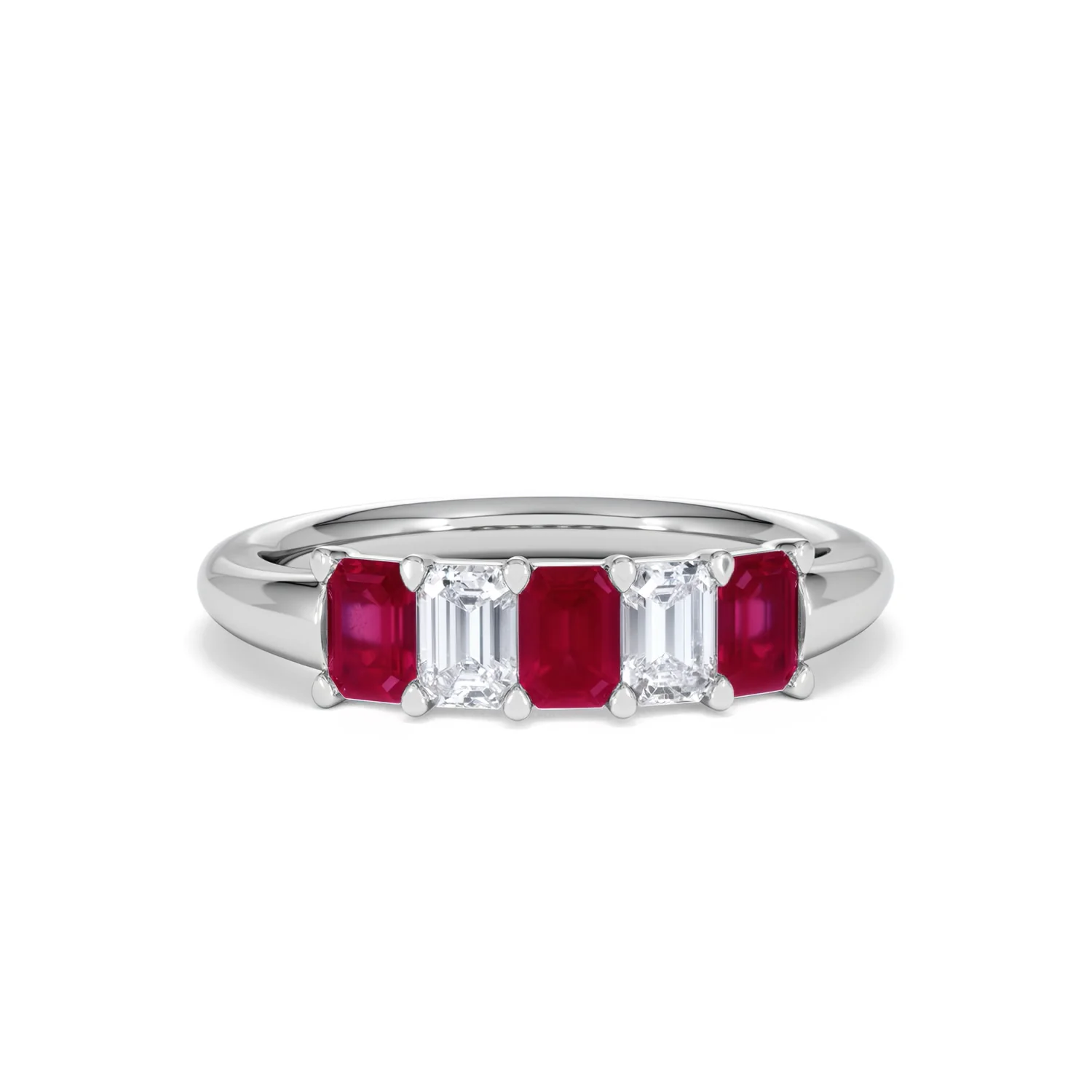 Solene 0.75ct Emerald Cut Lab Ruby and Lab Diamond Half Band Eternity Ring in 18K White Gold - Image 10