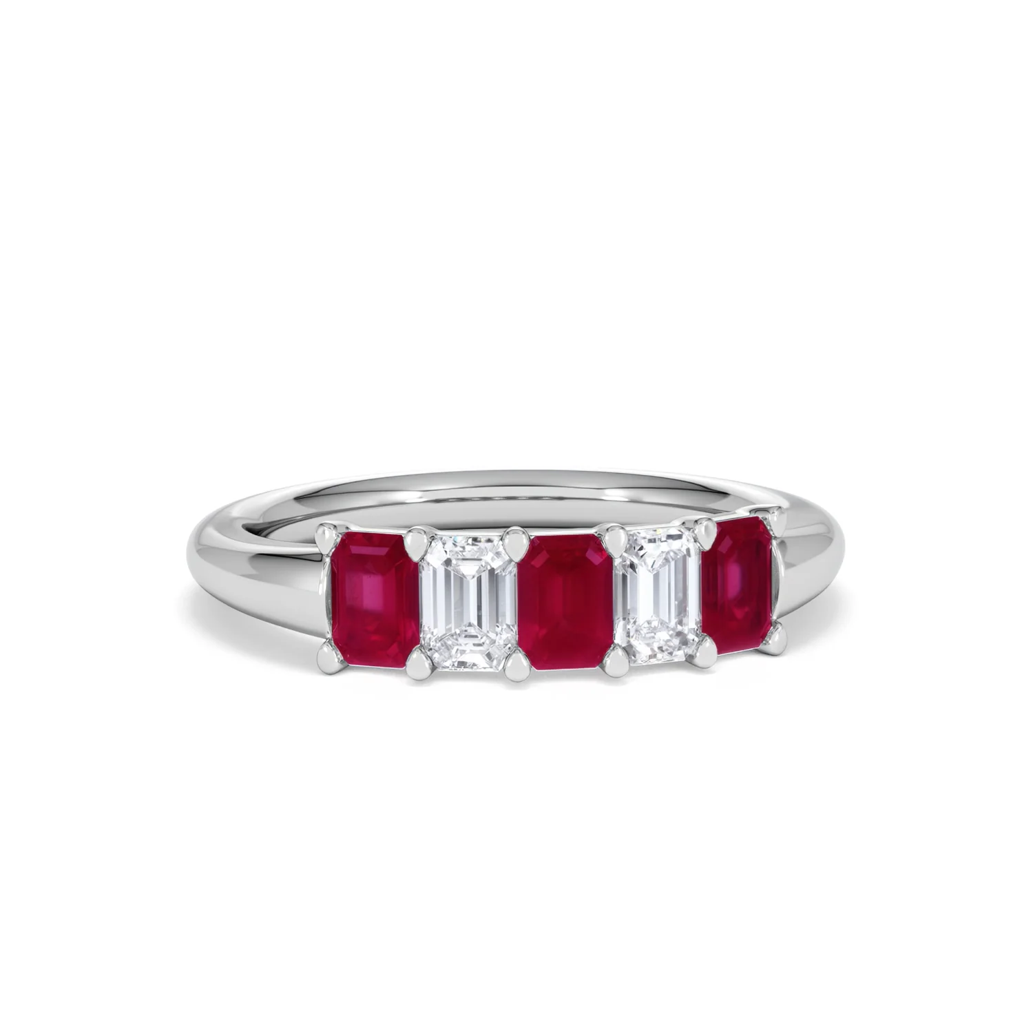 Solene 0.75ct Emerald Cut Lab Ruby and Lab Diamond Half Band Eternity Ring in 18K White Gold - Image 11