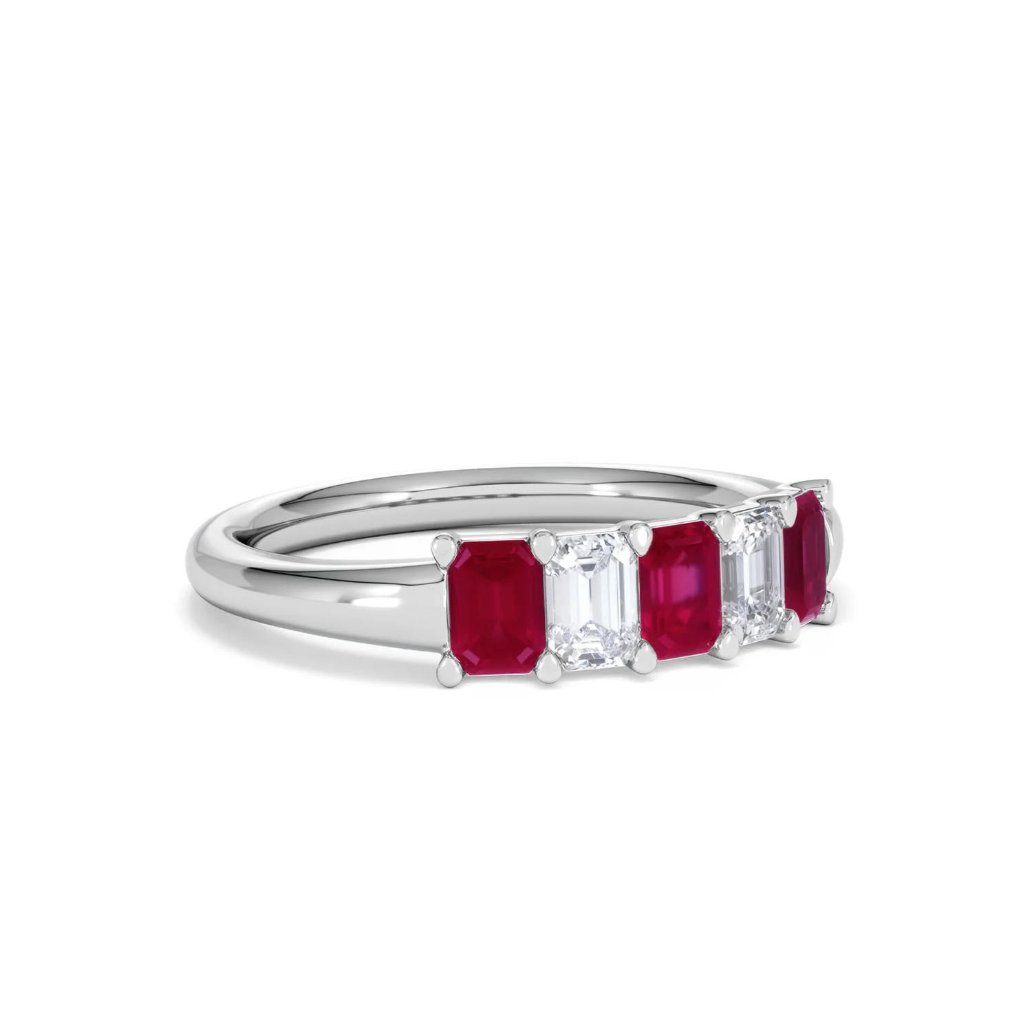 Solene 0.75ct Emerald Cut Lab Ruby and Lab Diamond Half Band Eternity Ring in 18K White Gold - Image 16