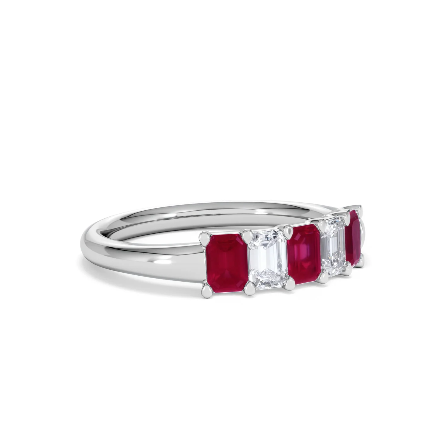 Solene 0.75ct Emerald Cut Lab Ruby and Lab Diamond Half Band Eternity Ring in 18K White Gold - Image 17