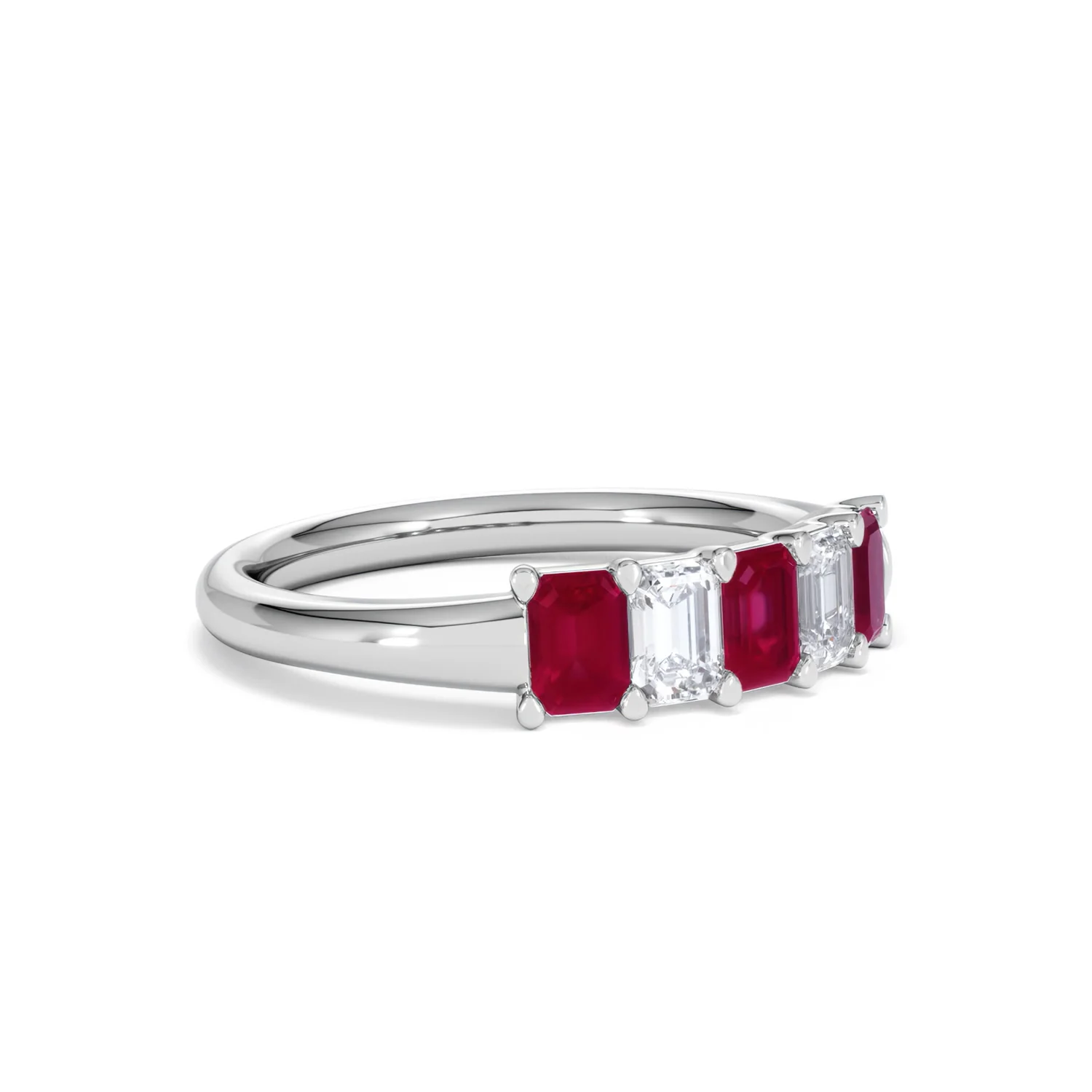 Solene 0.75ct Emerald Cut Lab Ruby and Lab Diamond Half Band Eternity Ring in 18K White Gold - Image 18