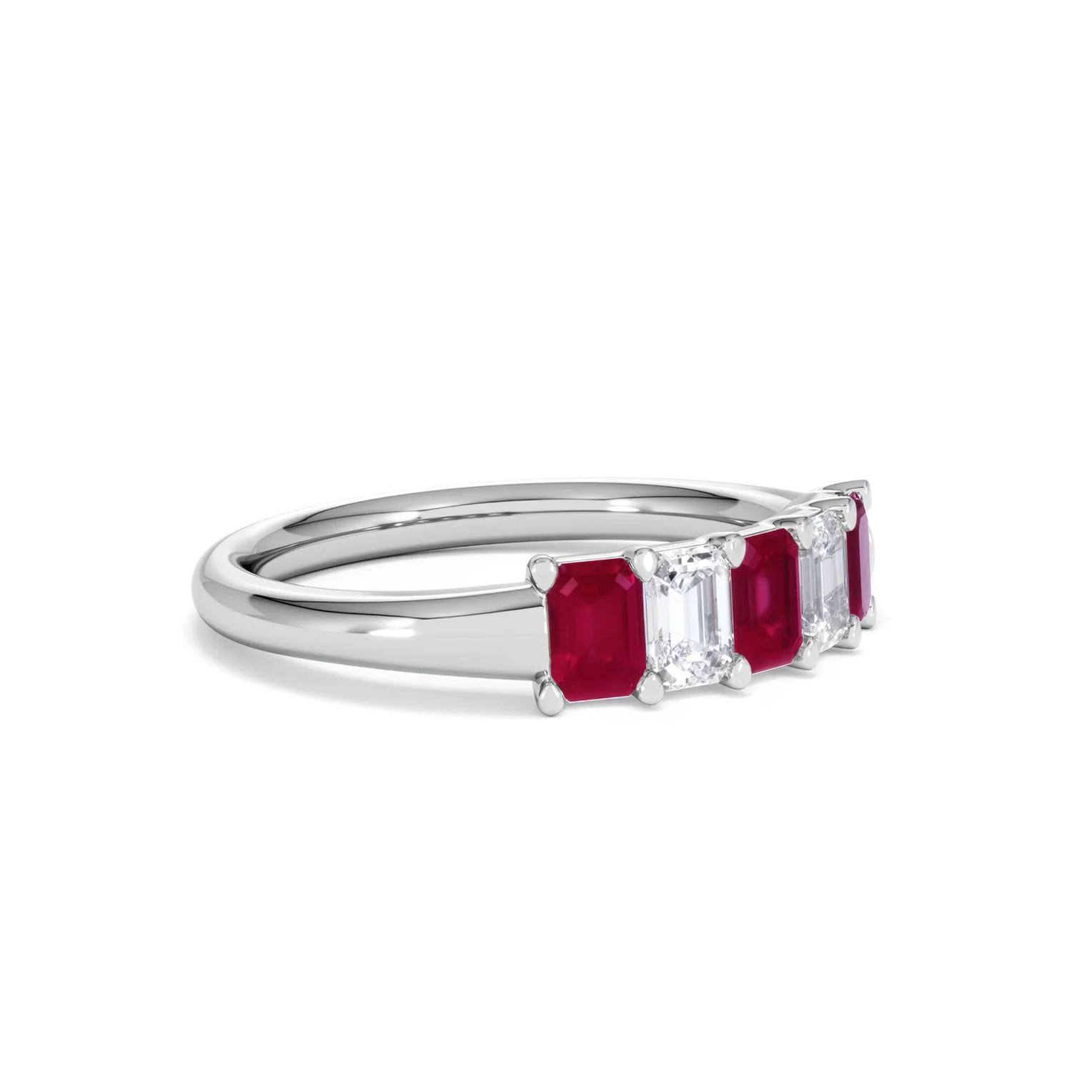 Solene 0.75ct Emerald Cut Lab Ruby and Lab Diamond Half Band Eternity Ring in 18K White Gold - Image 19
