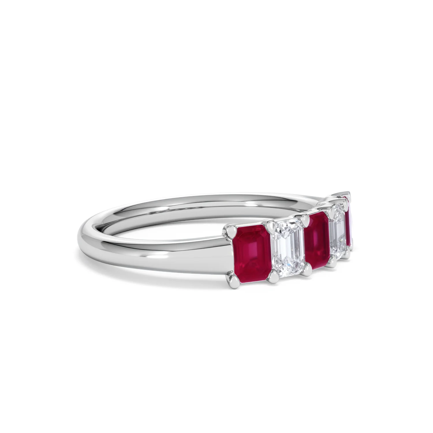 Solene 0.75ct Emerald Cut Lab Ruby and Lab Diamond Half Band Eternity Ring in 18K White Gold - Image 20