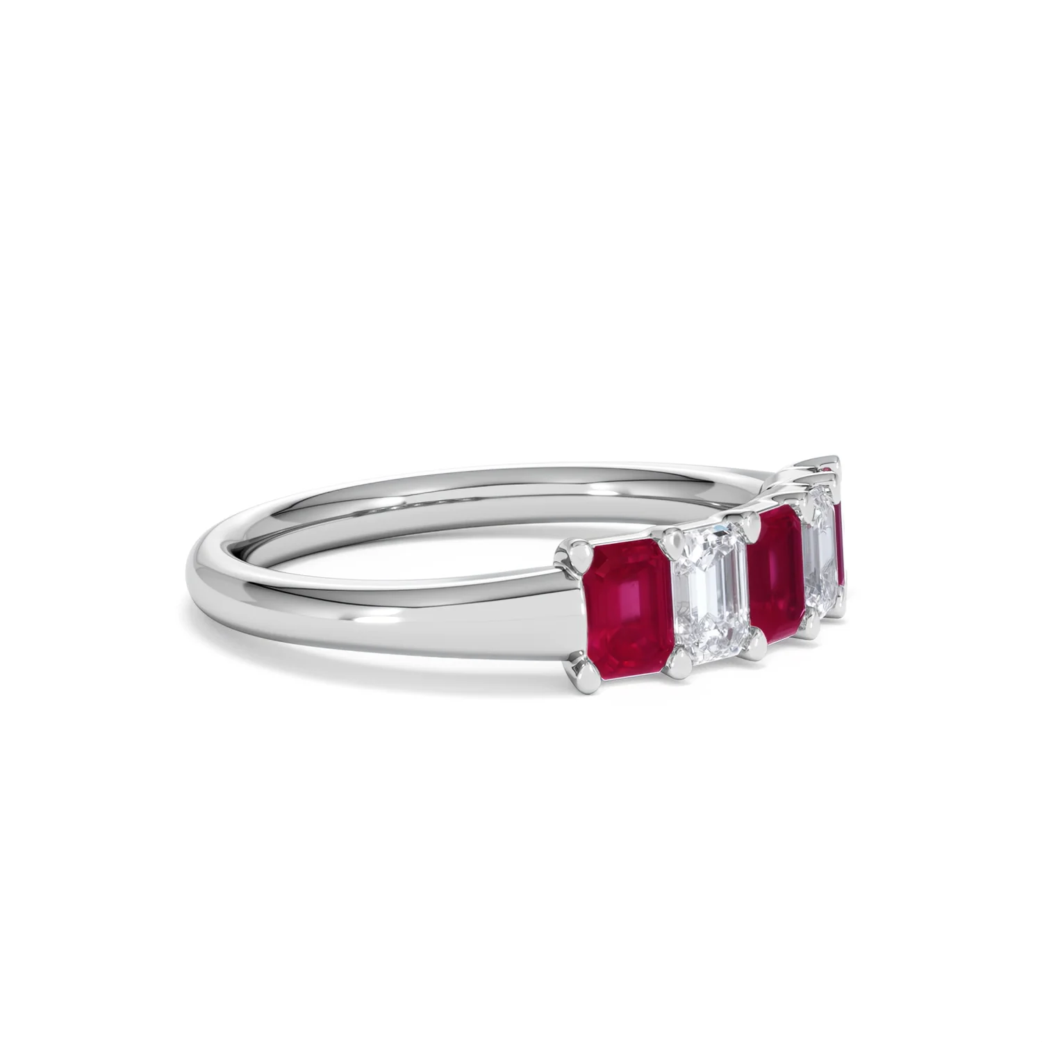 Solene 0.75ct Emerald Cut Lab Ruby and Lab Diamond Half Band Eternity Ring in 18K White Gold - Image 21