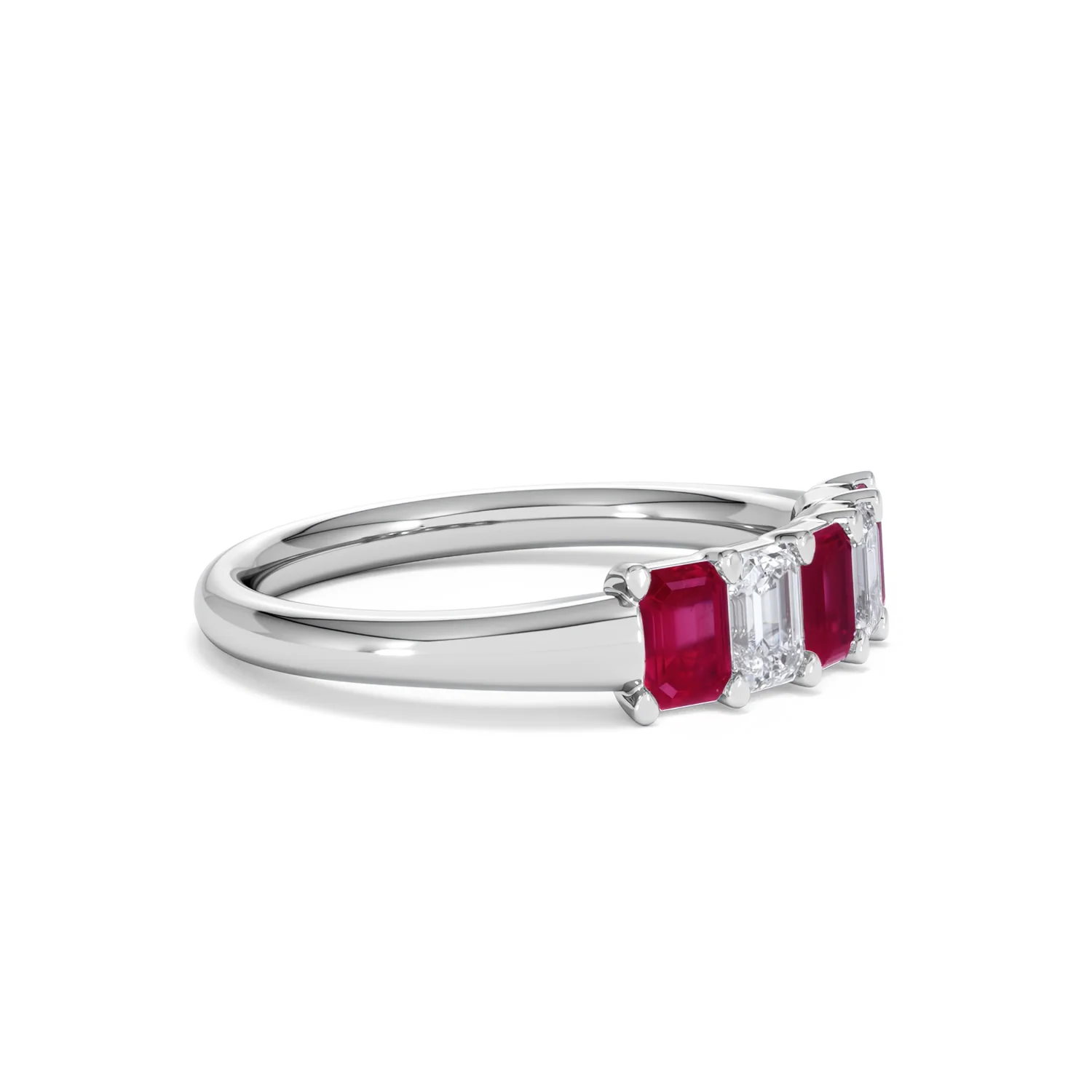 Solene 0.75ct Emerald Cut Lab Ruby and Lab Diamond Half Band Eternity Ring in 18K White Gold - Image 22