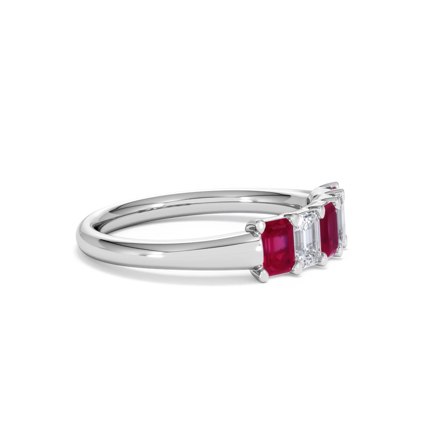 Solene 0.75ct Emerald Cut Lab Ruby and Lab Diamond Half Band Eternity Ring in 18K White Gold - Image 23