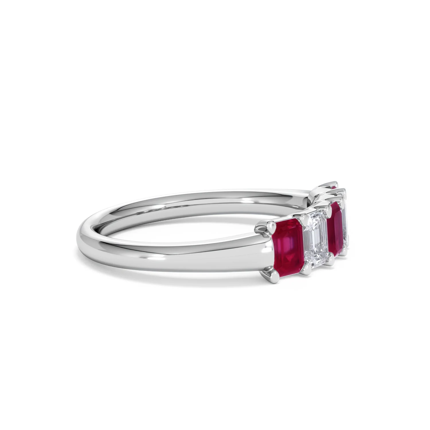 Solene 0.75ct Emerald Cut Lab Ruby and Lab Diamond Half Band Eternity Ring in 18K White Gold - Image 24