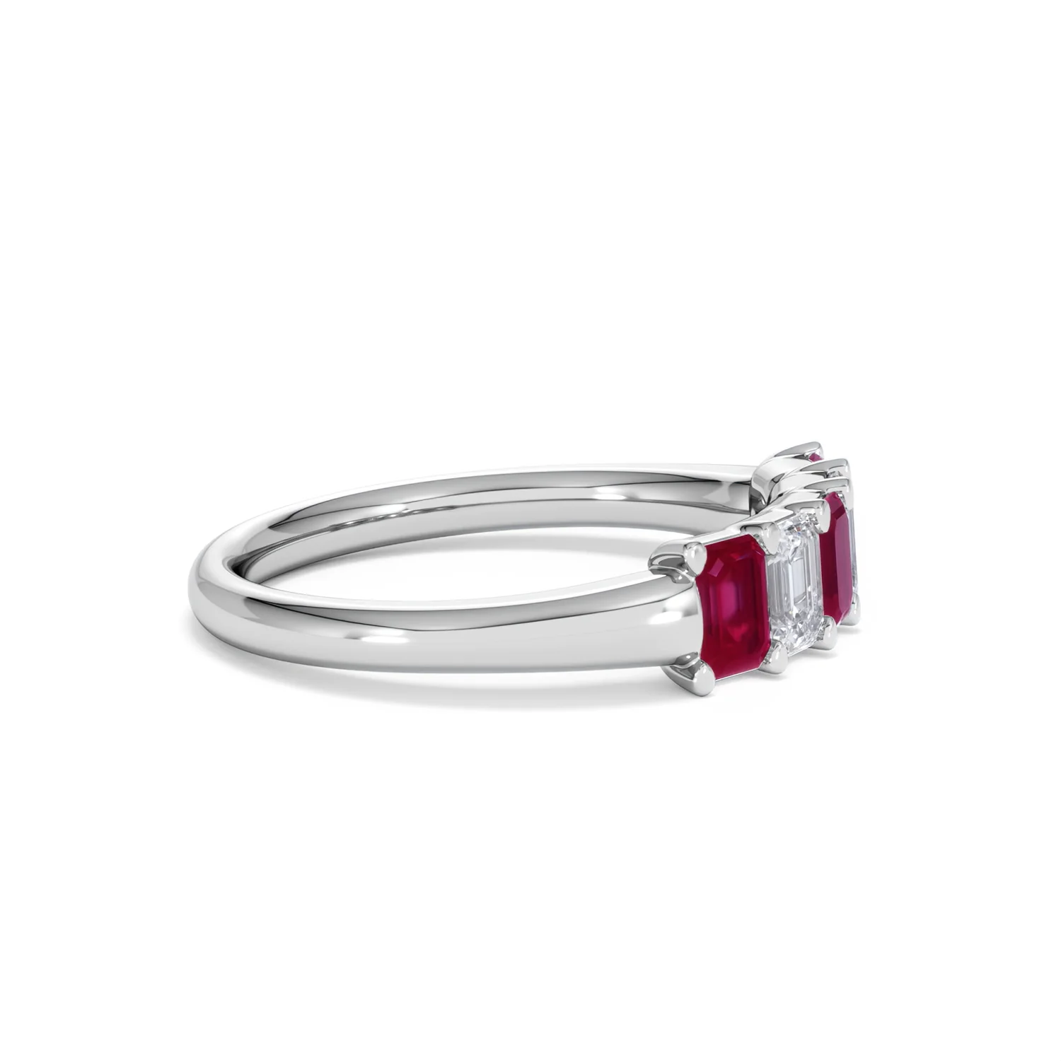 Solene 0.75ct Emerald Cut Lab Ruby and Lab Diamond Half Band Eternity Ring in 18K White Gold - Image 25