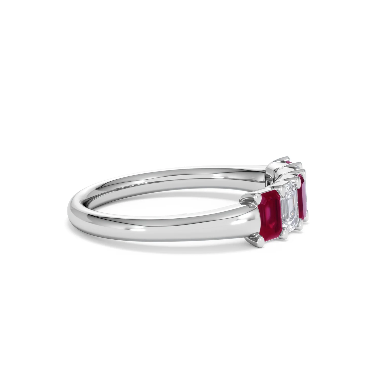 Solene 0.75ct Emerald Cut Lab Ruby and Lab Diamond Half Band Eternity Ring in 18K White Gold - Image 26