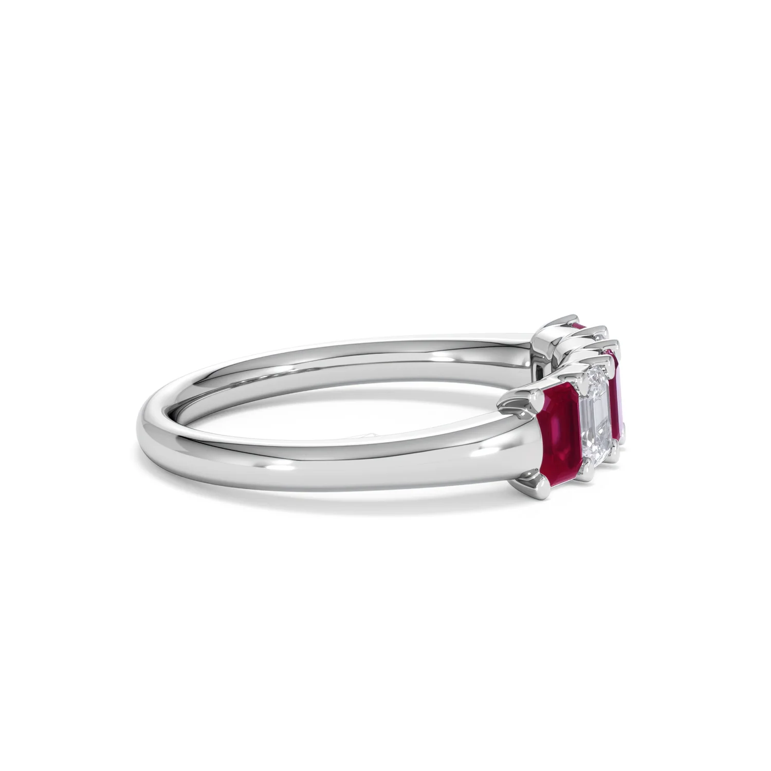 Solene 0.75ct Emerald Cut Lab Ruby and Lab Diamond Half Band Eternity Ring in 18K White Gold - Image 27