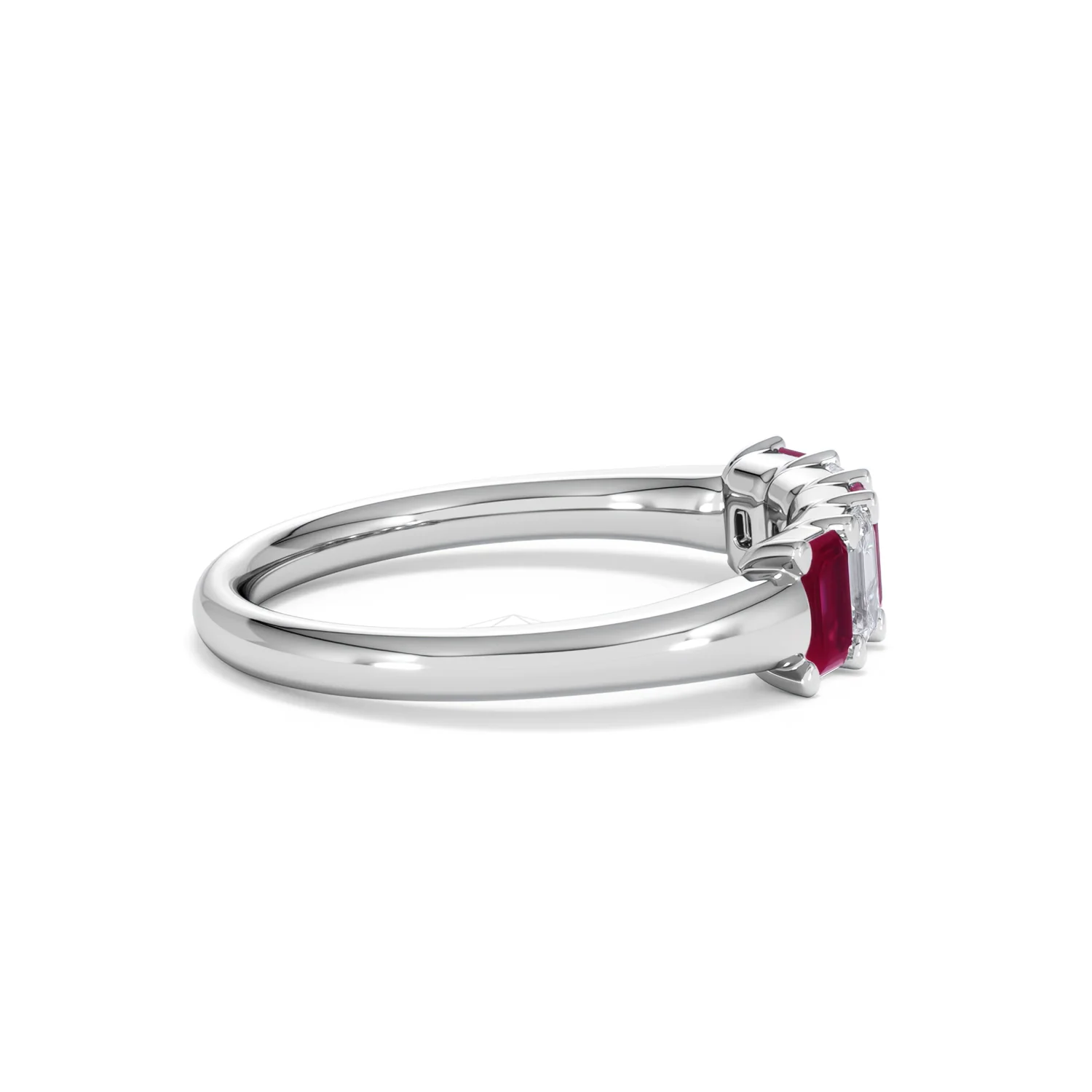 Solene 0.75ct Emerald Cut Lab Ruby and Lab Diamond Half Band Eternity Ring in 18K White Gold - Image 29