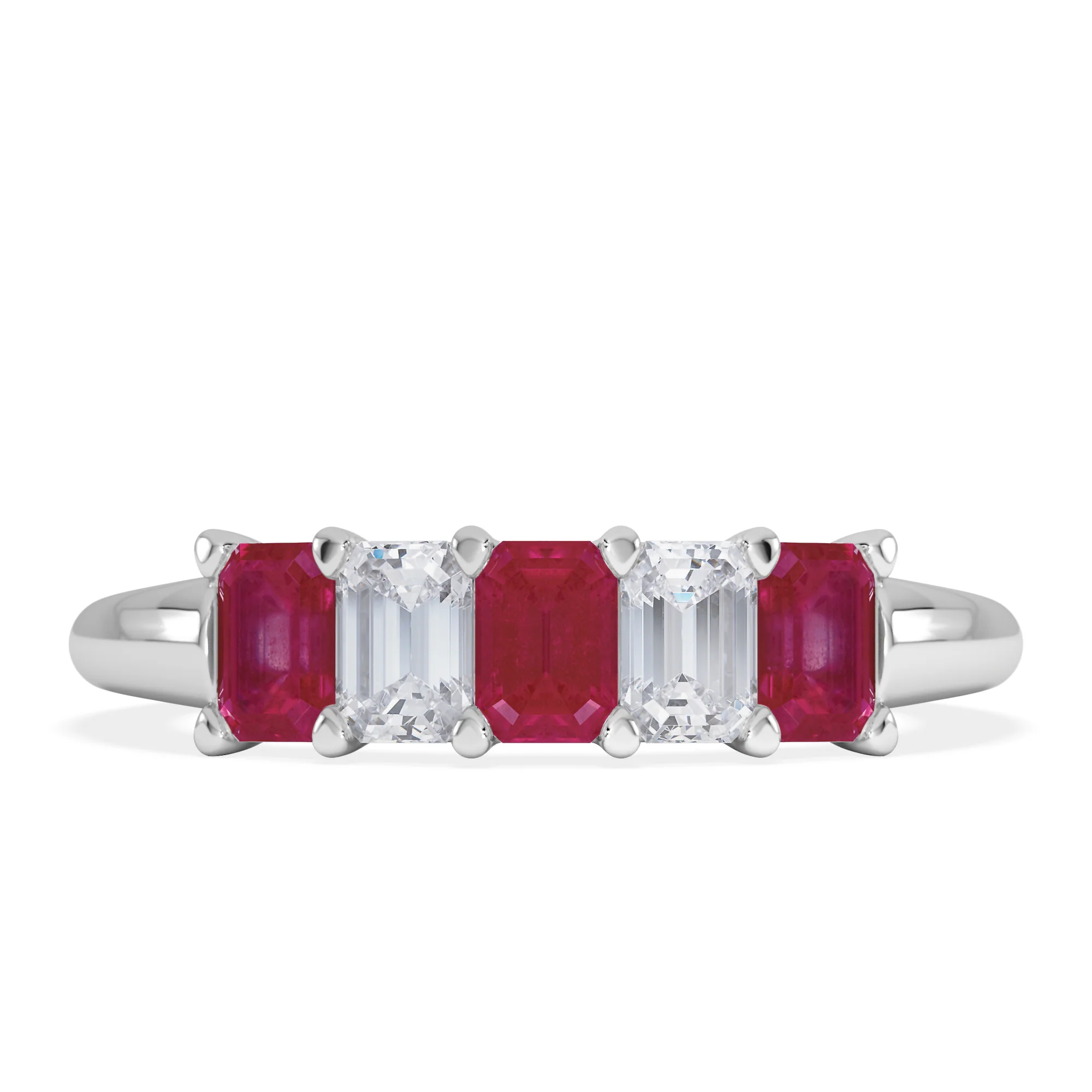 Solene 0.75ct Emerald Cut Lab Ruby and Lab Diamond Half Band Eternity Ring in 18K White Gold - Image 3