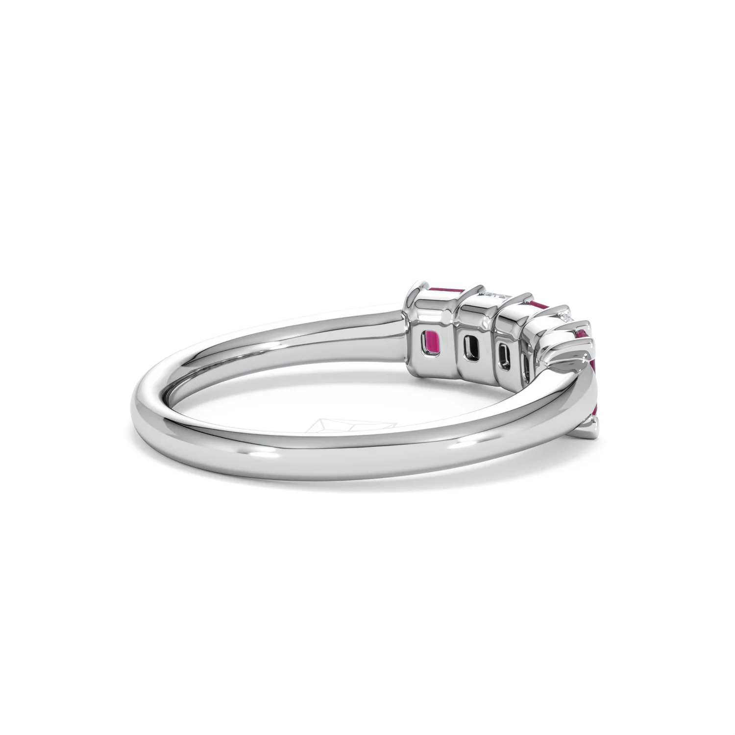 Solene 0.75ct Emerald Cut Lab Ruby and Lab Diamond Half Band Eternity Ring in 18K White Gold - Image 36