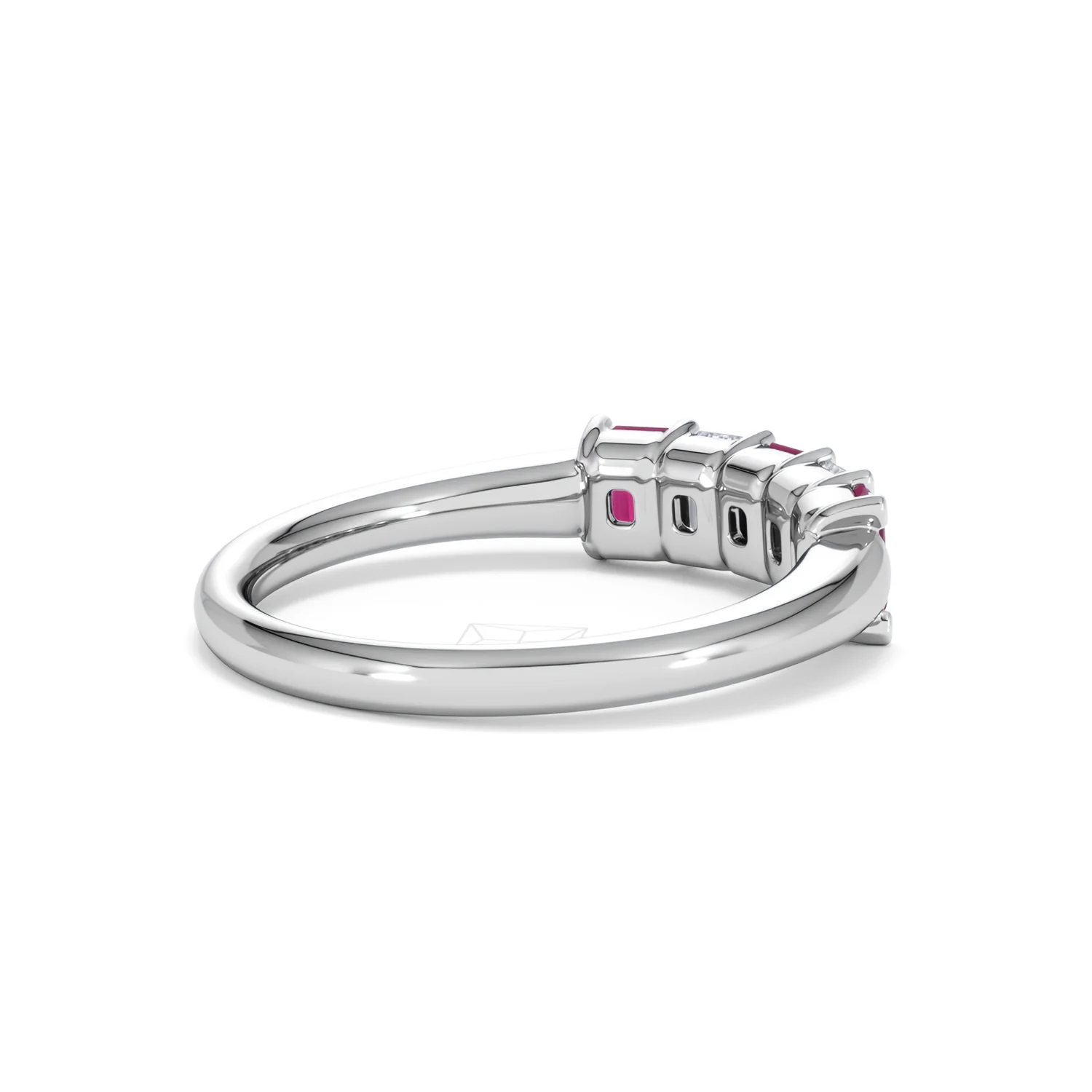 Solene 0.75ct Emerald Cut Lab Ruby and Lab Diamond Half Band Eternity Ring in 18K White Gold - Image 37