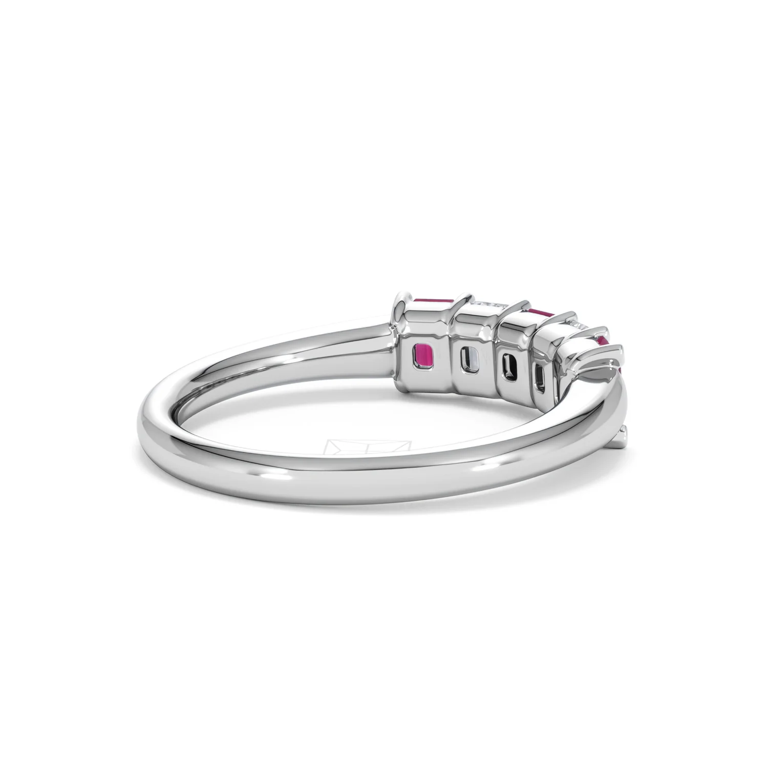 Solene 0.75ct Emerald Cut Lab Ruby and Lab Diamond Half Band Eternity Ring in 18K White Gold - Image 38