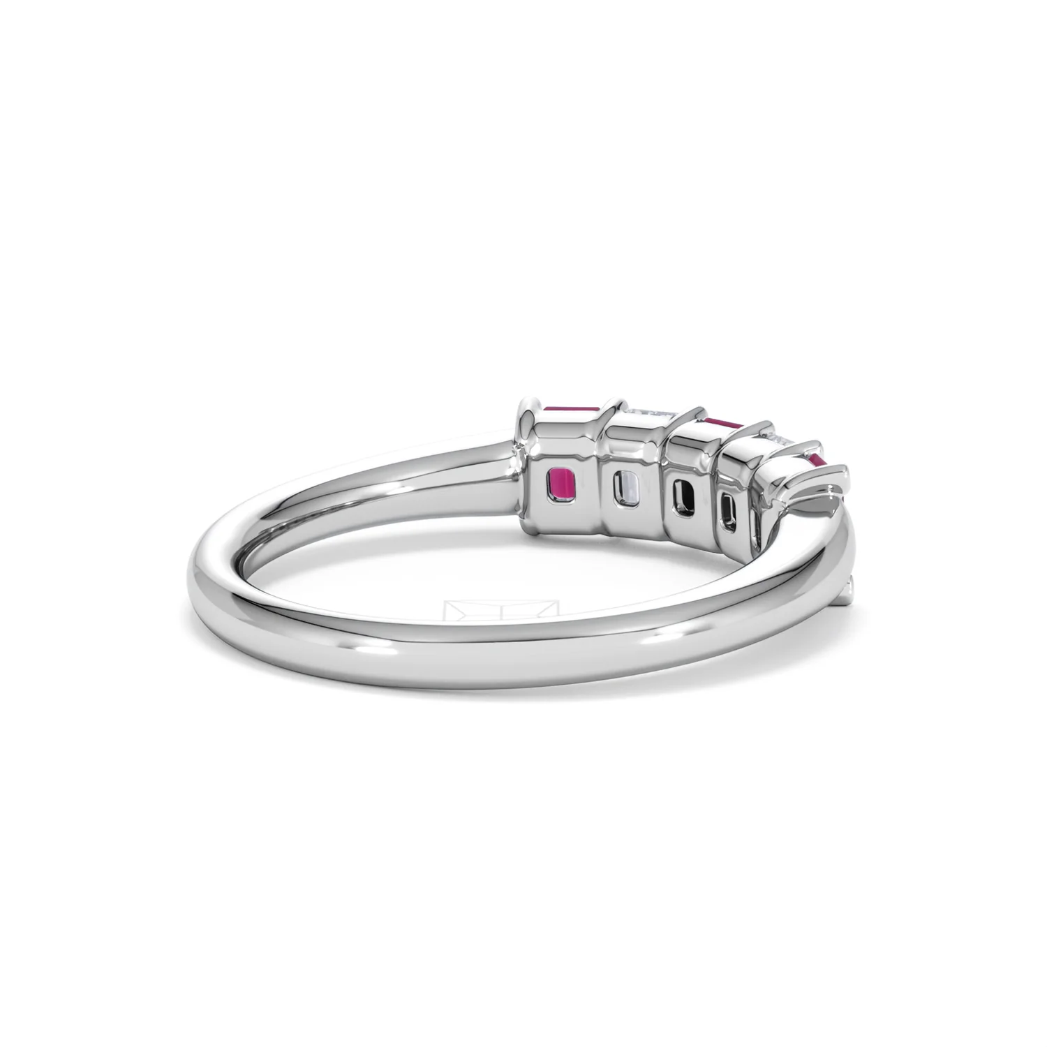 Solene 0.75ct Emerald Cut Lab Ruby and Lab Diamond Half Band Eternity Ring in 18K White Gold - Image 39