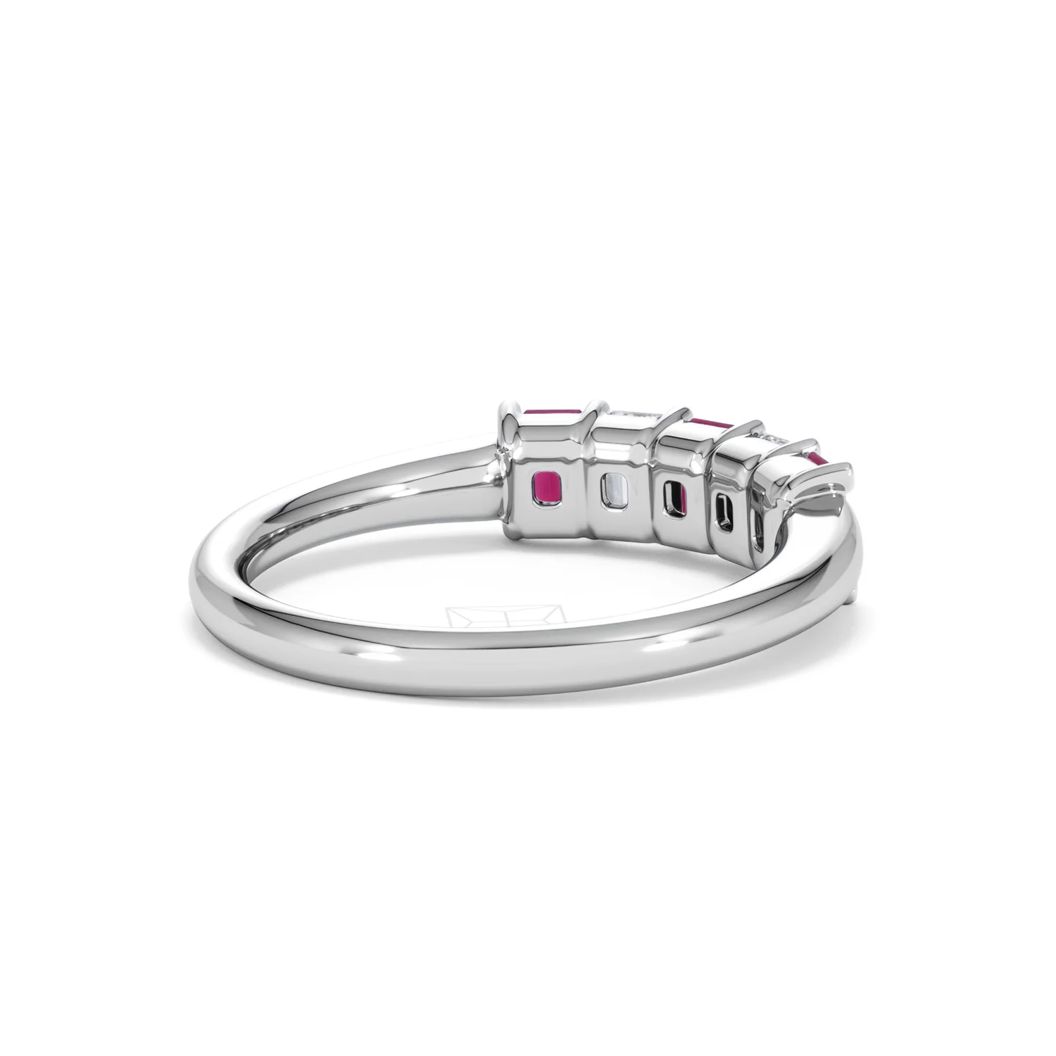 Solene 0.75ct Emerald Cut Lab Ruby and Lab Diamond Half Band Eternity Ring in 18K White Gold - Image 40