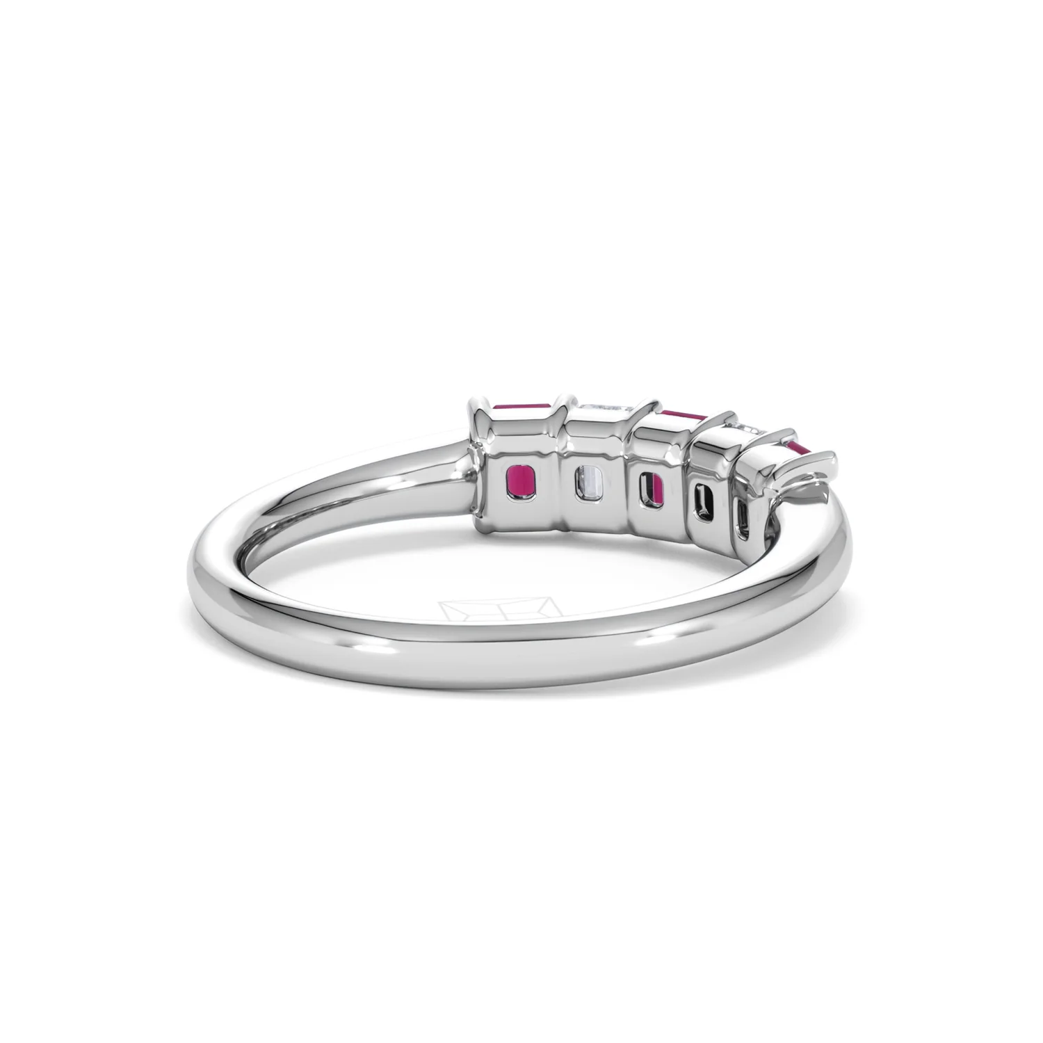 Solene 0.75ct Emerald Cut Lab Ruby and Lab Diamond Half Band Eternity Ring in 18K White Gold - Image 41