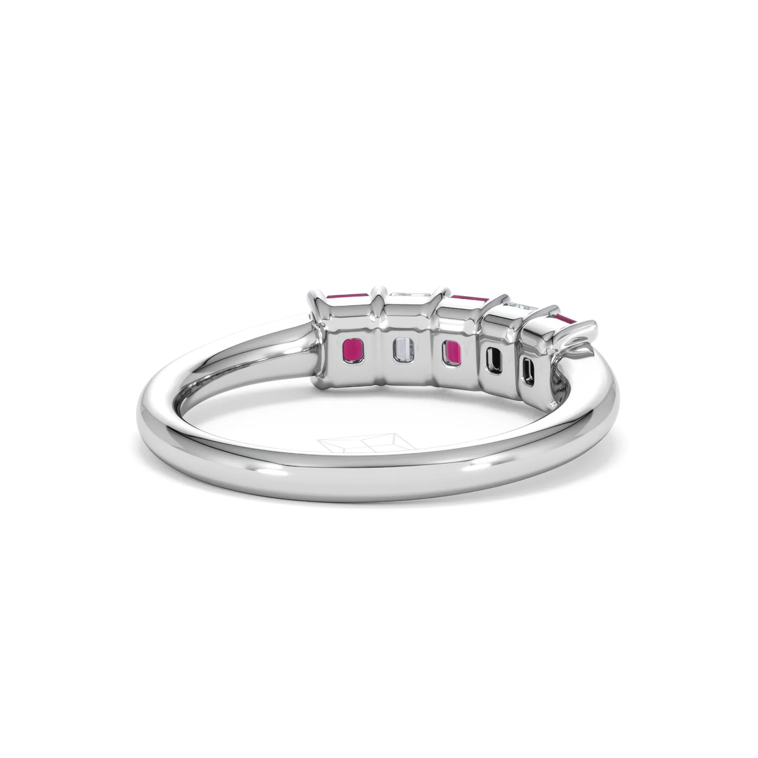 Solene 0.75ct Emerald Cut Lab Ruby and Lab Diamond Half Band Eternity Ring in 18K White Gold - Image 43