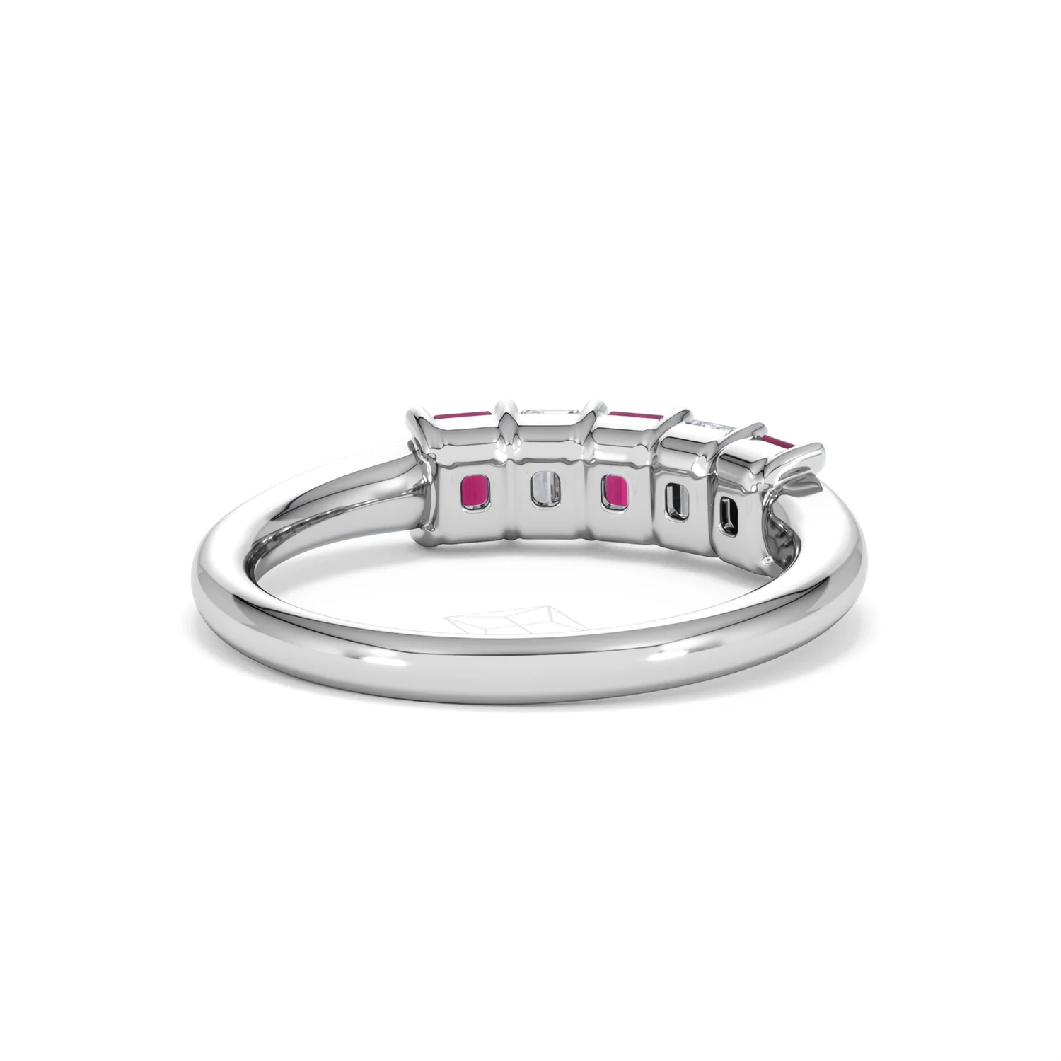 Solene 0.75ct Emerald Cut Lab Ruby and Lab Diamond Half Band Eternity Ring in 18K White Gold - Image 44