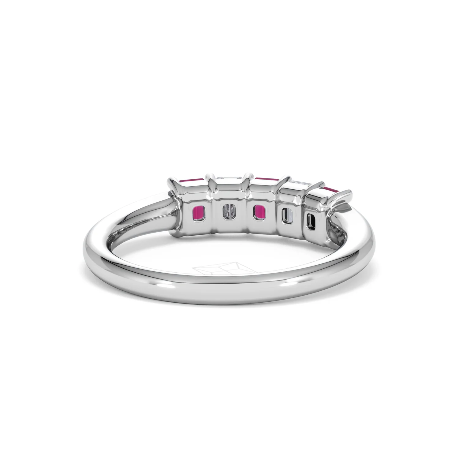 Solene 0.75ct Emerald Cut Lab Ruby and Lab Diamond Half Band Eternity Ring in 18K White Gold - Image 45