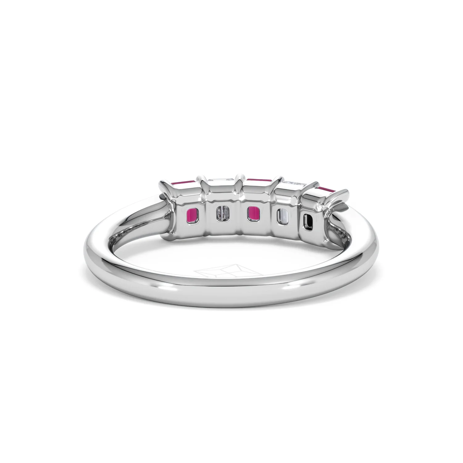 Solene 0.75ct Emerald Cut Lab Ruby and Lab Diamond Half Band Eternity Ring in 18K White Gold - Image 46