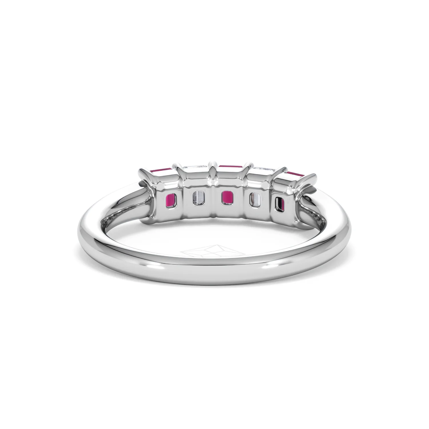 Solene 0.75ct Emerald Cut Lab Ruby and Lab Diamond Half Band Eternity Ring in 18K White Gold - Image 47