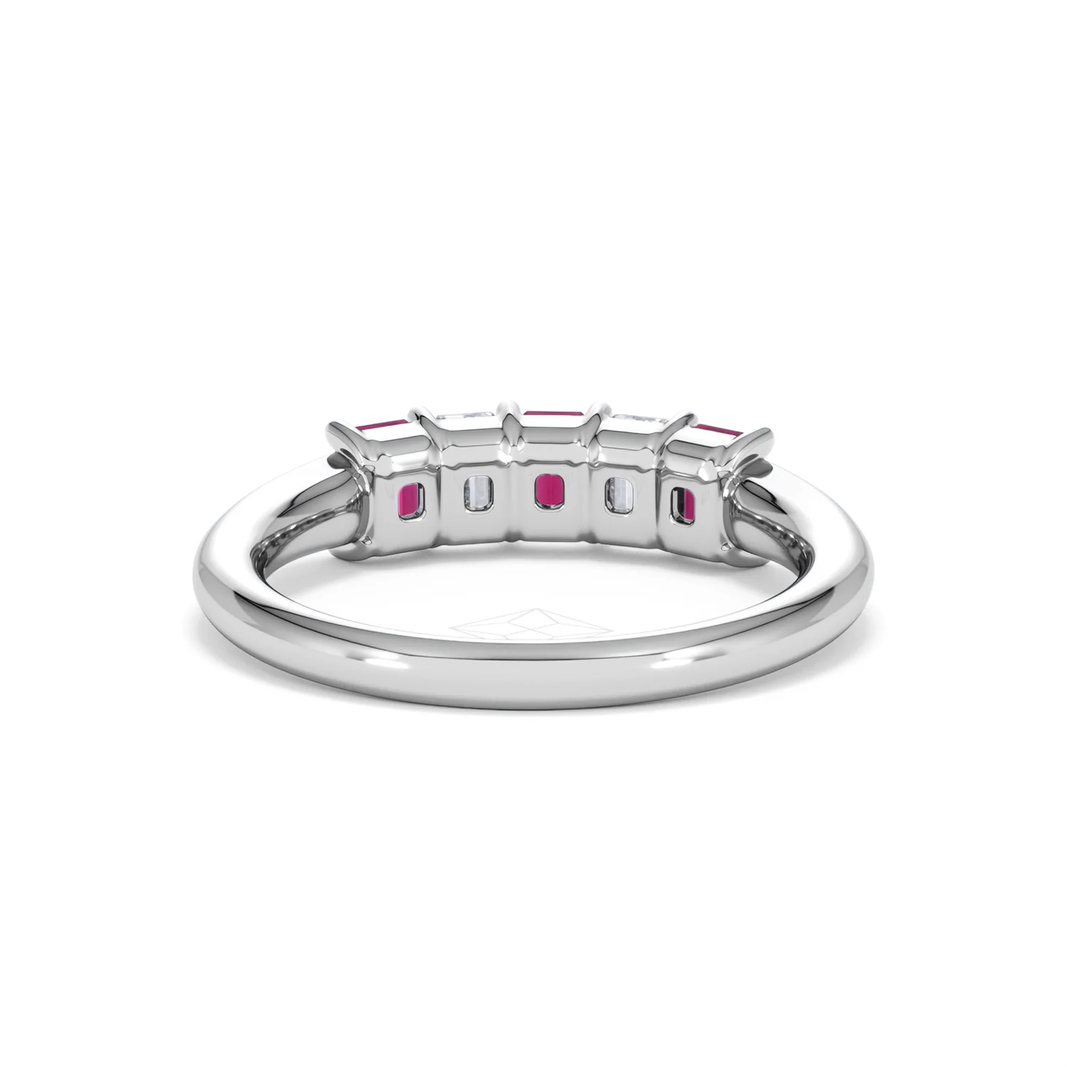 Solene 0.75ct Emerald Cut Lab Ruby and Lab Diamond Half Band Eternity Ring in 18K White Gold - Image 48