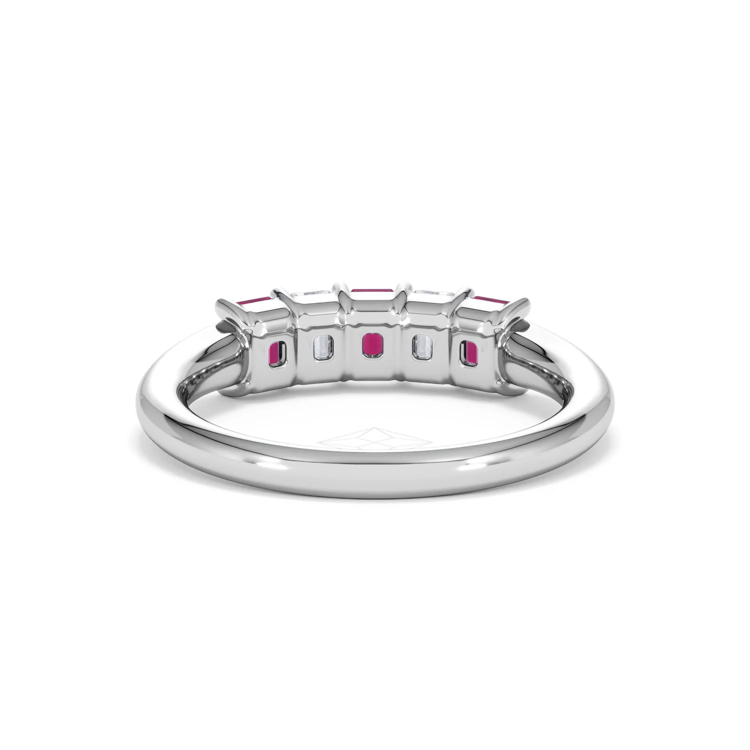 Solene 0.75ct Emerald Cut Lab Ruby and Lab Diamond Half Band Eternity Ring in 18K White Gold - Image 49