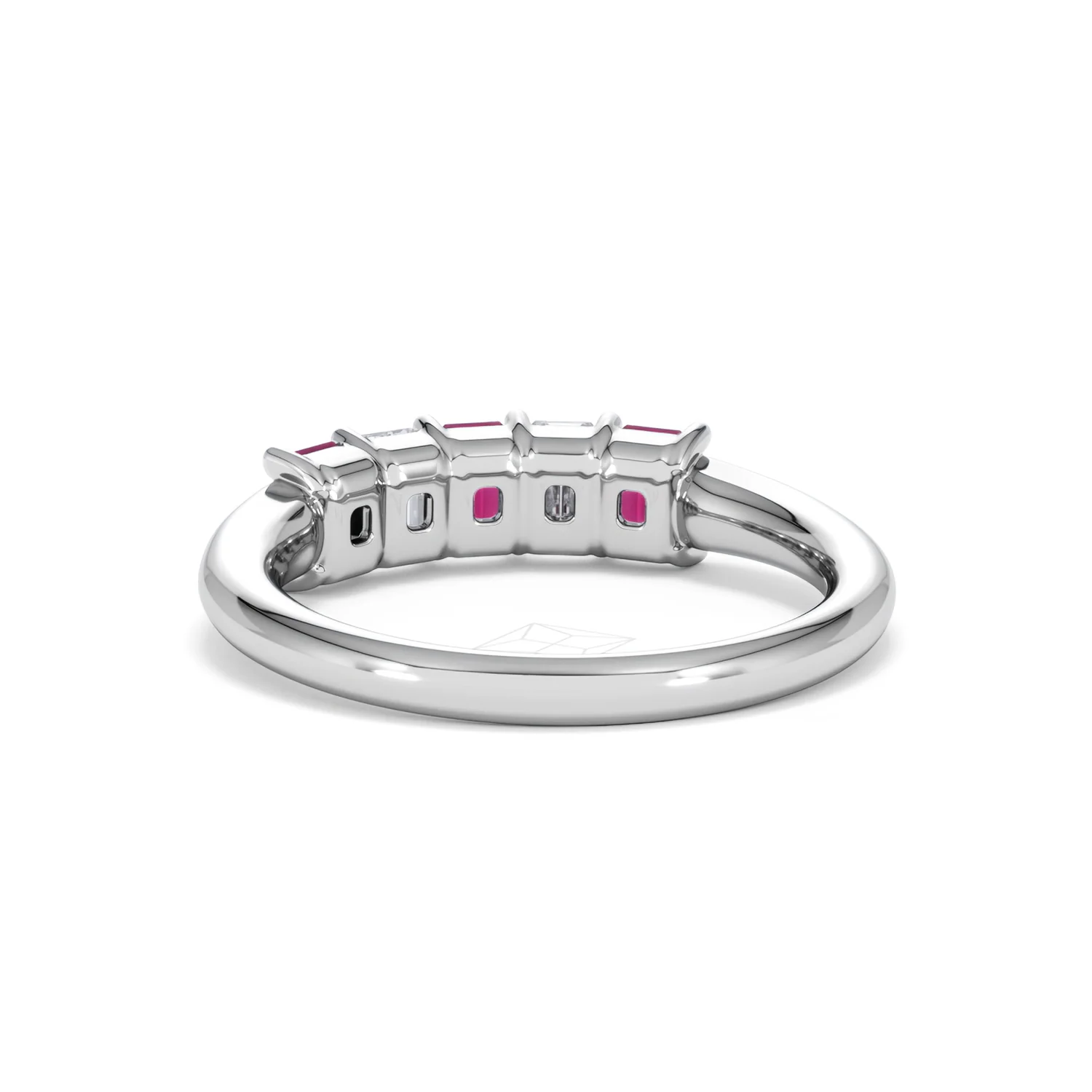 Solene 0.75ct Emerald Cut Lab Ruby and Lab Diamond Half Band Eternity Ring in 18K White Gold - Image 52