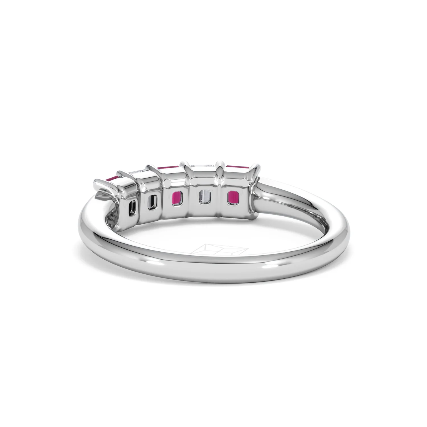 Solene 0.75ct Emerald Cut Lab Ruby and Lab Diamond Half Band Eternity Ring in 18K White Gold - Image 54