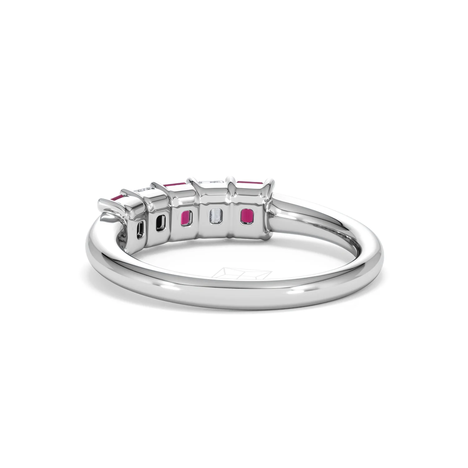 Solene 0.75ct Emerald Cut Lab Ruby and Lab Diamond Half Band Eternity Ring in 18K White Gold - Image 55