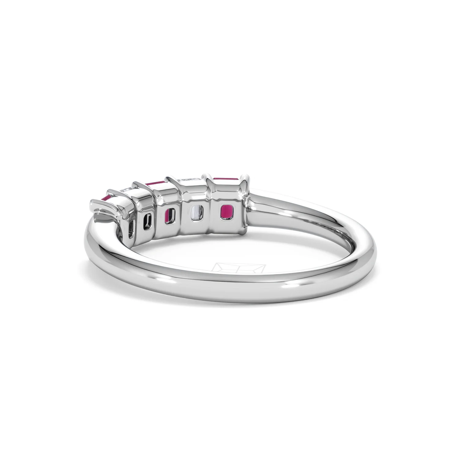 Solene 0.75ct Emerald Cut Lab Ruby and Lab Diamond Half Band Eternity Ring in 18K White Gold - Image 57