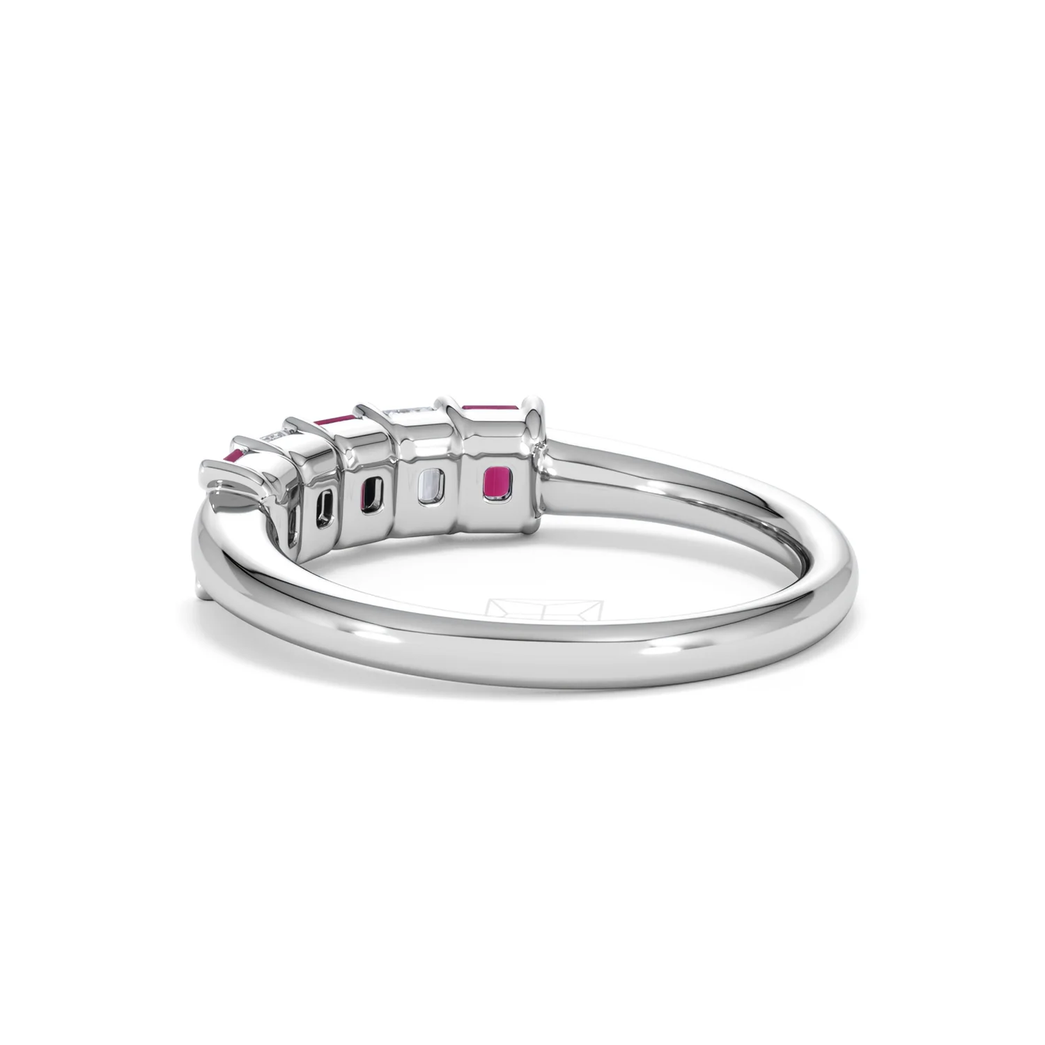 Solene 0.75ct Emerald Cut Lab Ruby and Lab Diamond Half Band Eternity Ring in 18K White Gold - Image 58