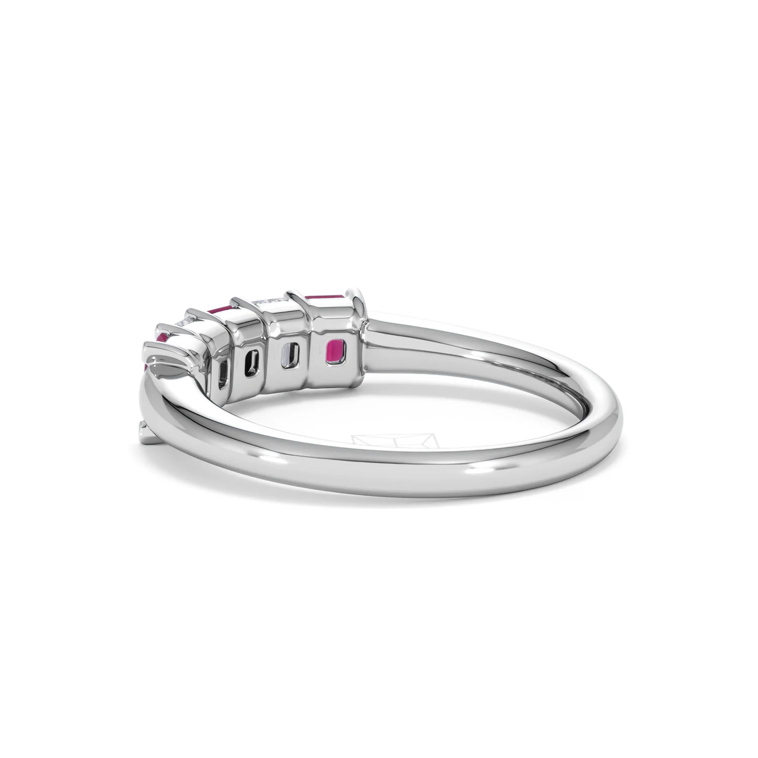 Solene 0.75ct Emerald Cut Lab Ruby and Lab Diamond Half Band Eternity Ring in 18K White Gold - Image 60