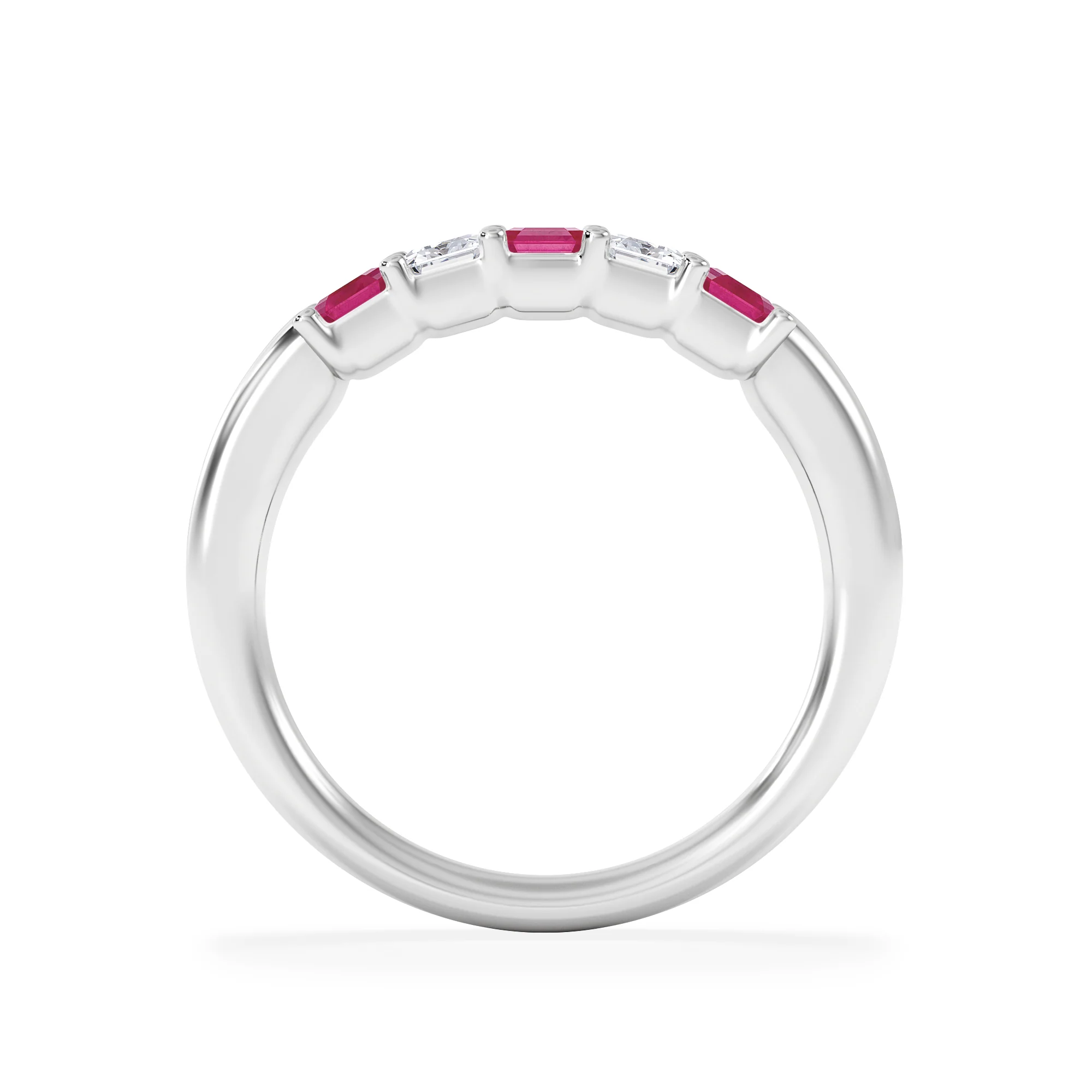 Solene 0.75ct Emerald Cut Lab Ruby and Lab Diamond Half Band Eternity Ring in 18K White Gold - Image 7