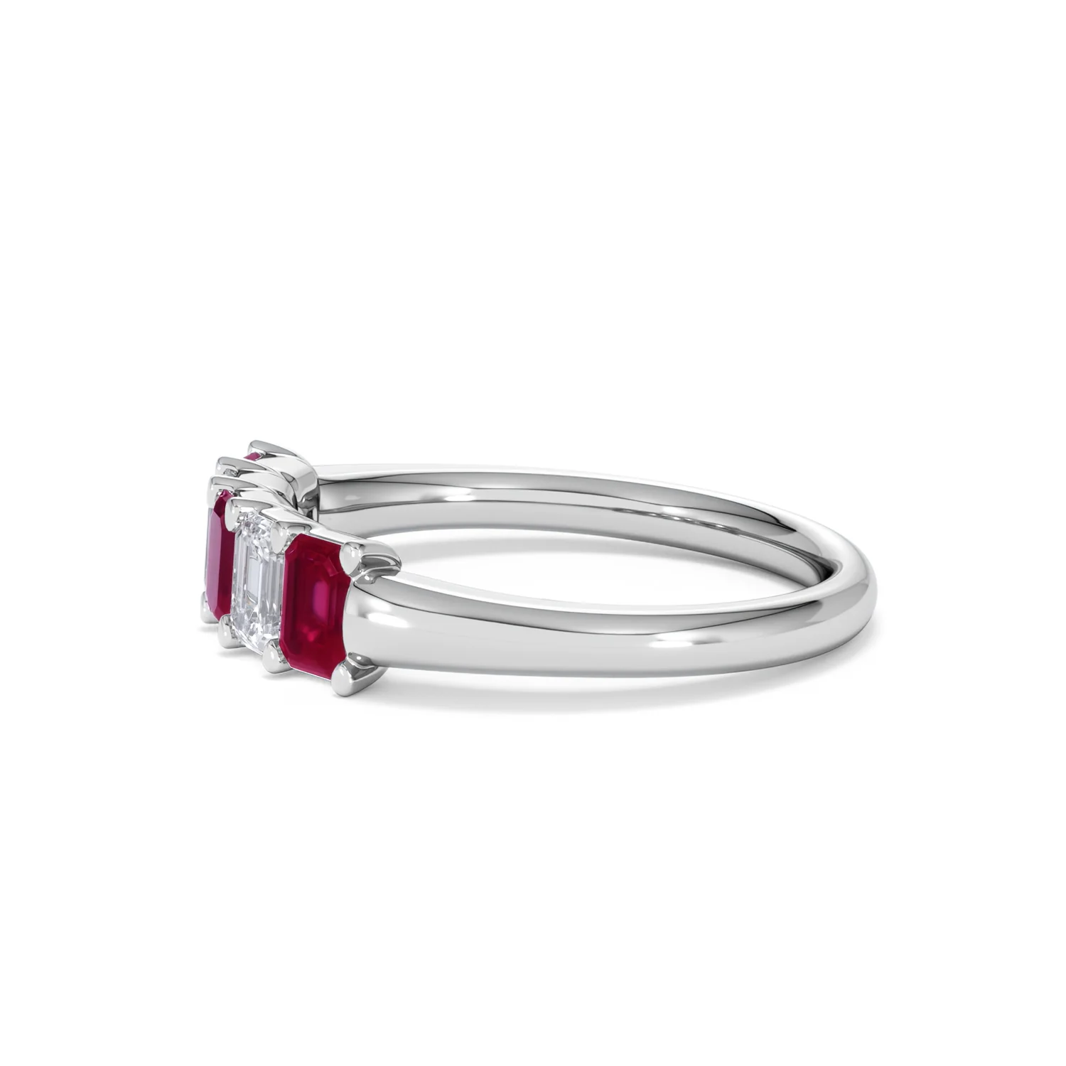Solene 0.75ct Emerald Cut Lab Ruby and Lab Diamond Half Band Eternity Ring in 18K White Gold - Image 72