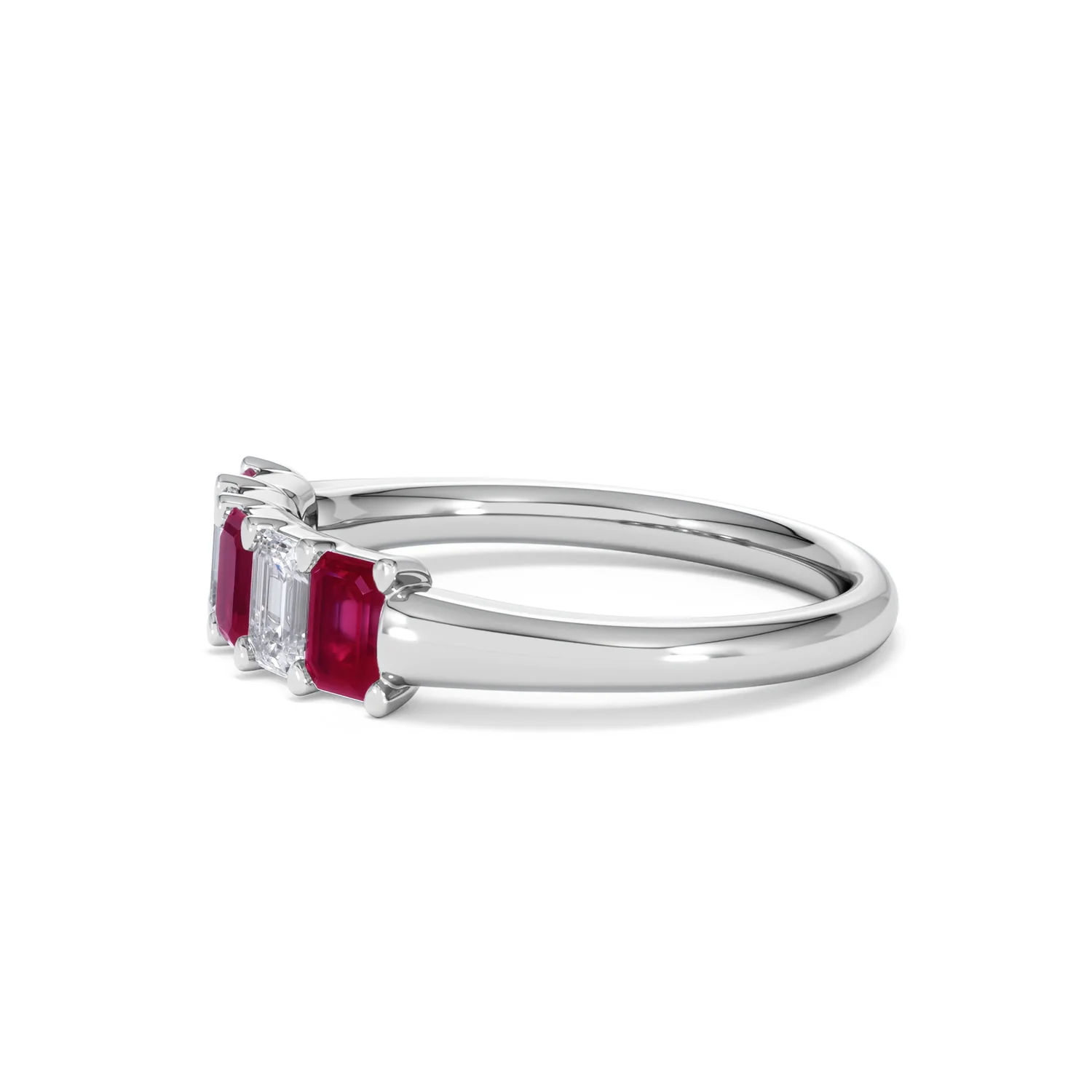 Solene 0.75ct Emerald Cut Lab Ruby and Lab Diamond Half Band Eternity Ring in 18K White Gold - Image 73