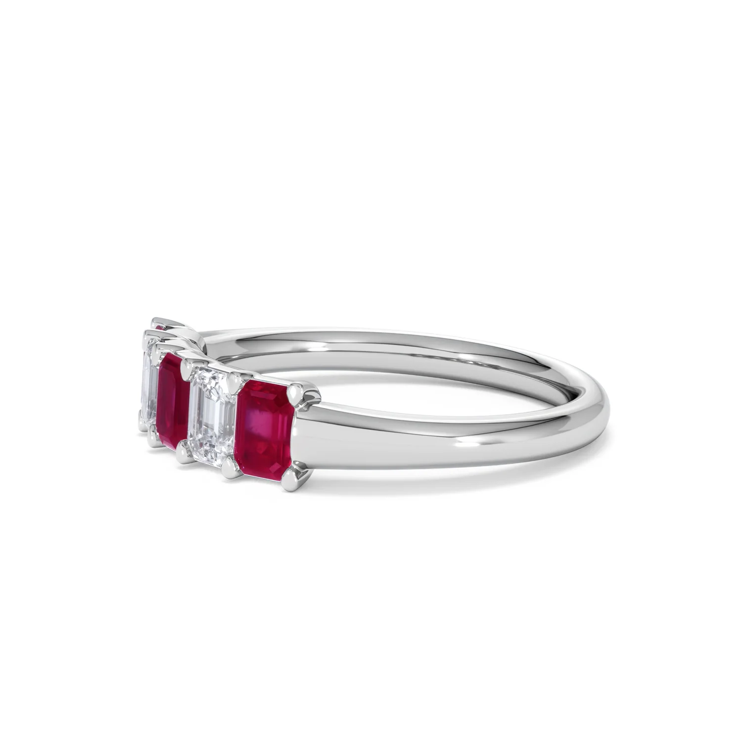 Solene 0.75ct Emerald Cut Lab Ruby and Lab Diamond Half Band Eternity Ring in 18K White Gold - Image 75
