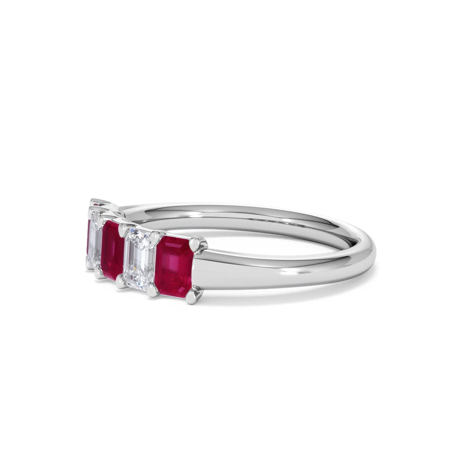 Solene 0.75ct Emerald Cut Lab Ruby and Lab Diamond Half Band Eternity Ring in 18K White Gold - Image 76