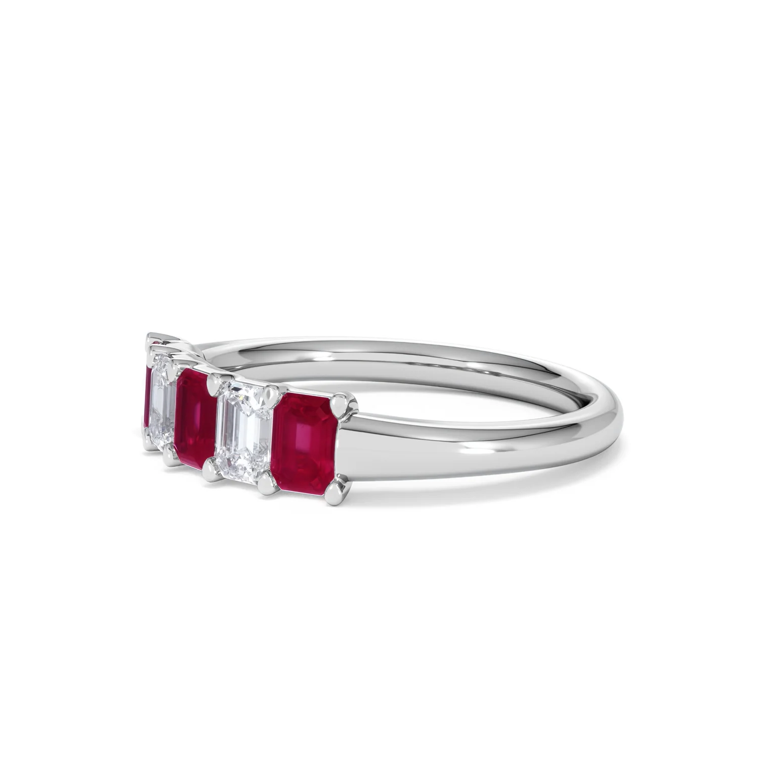 Solene 0.75ct Emerald Cut Lab Ruby and Lab Diamond Half Band Eternity Ring in 18K White Gold - Image 77