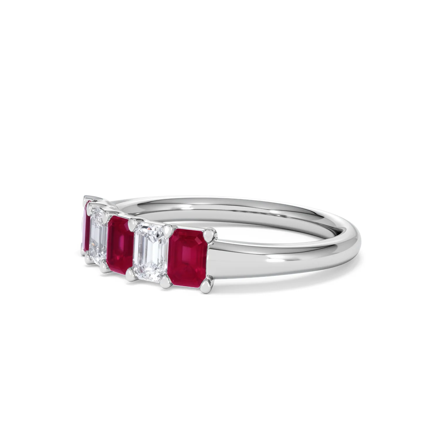 Solene 0.75ct Emerald Cut Lab Ruby and Lab Diamond Half Band Eternity Ring in 18K White Gold - Image 78