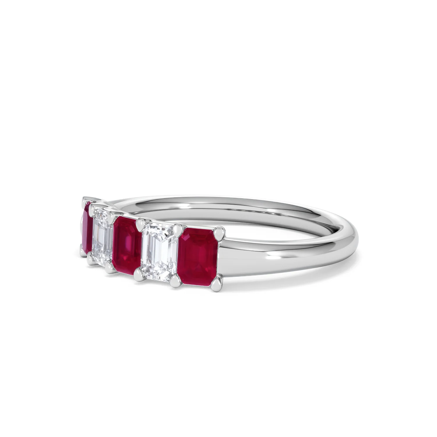 Solene 0.75ct Emerald Cut Lab Ruby and Lab Diamond Half Band Eternity Ring in 18K White Gold - Image 79