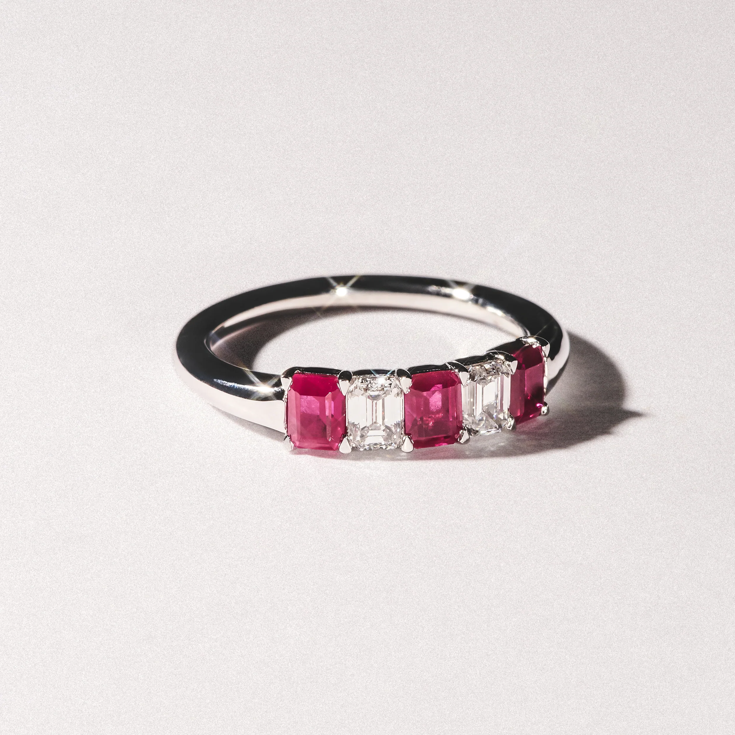Solene 0.75ct Emerald Cut Lab Ruby and Lab Diamond Half Band Eternity Ring in 18K White Gold - Image 8