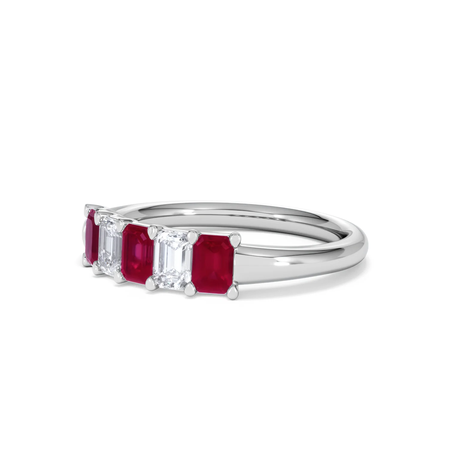 Solene 0.75ct Emerald Cut Lab Ruby and Lab Diamond Half Band Eternity Ring in 18K White Gold - Image 80