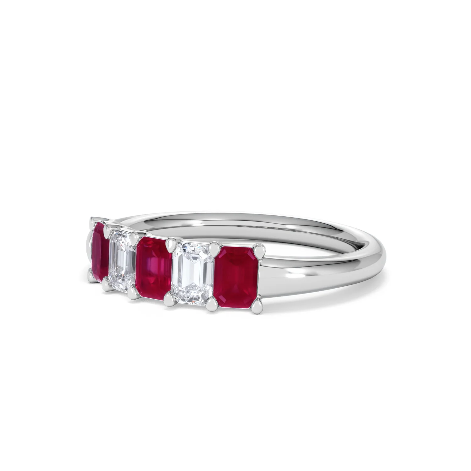 Solene 0.75ct Emerald Cut Lab Ruby and Lab Diamond Half Band Eternity Ring in 18K White Gold - Image 81
